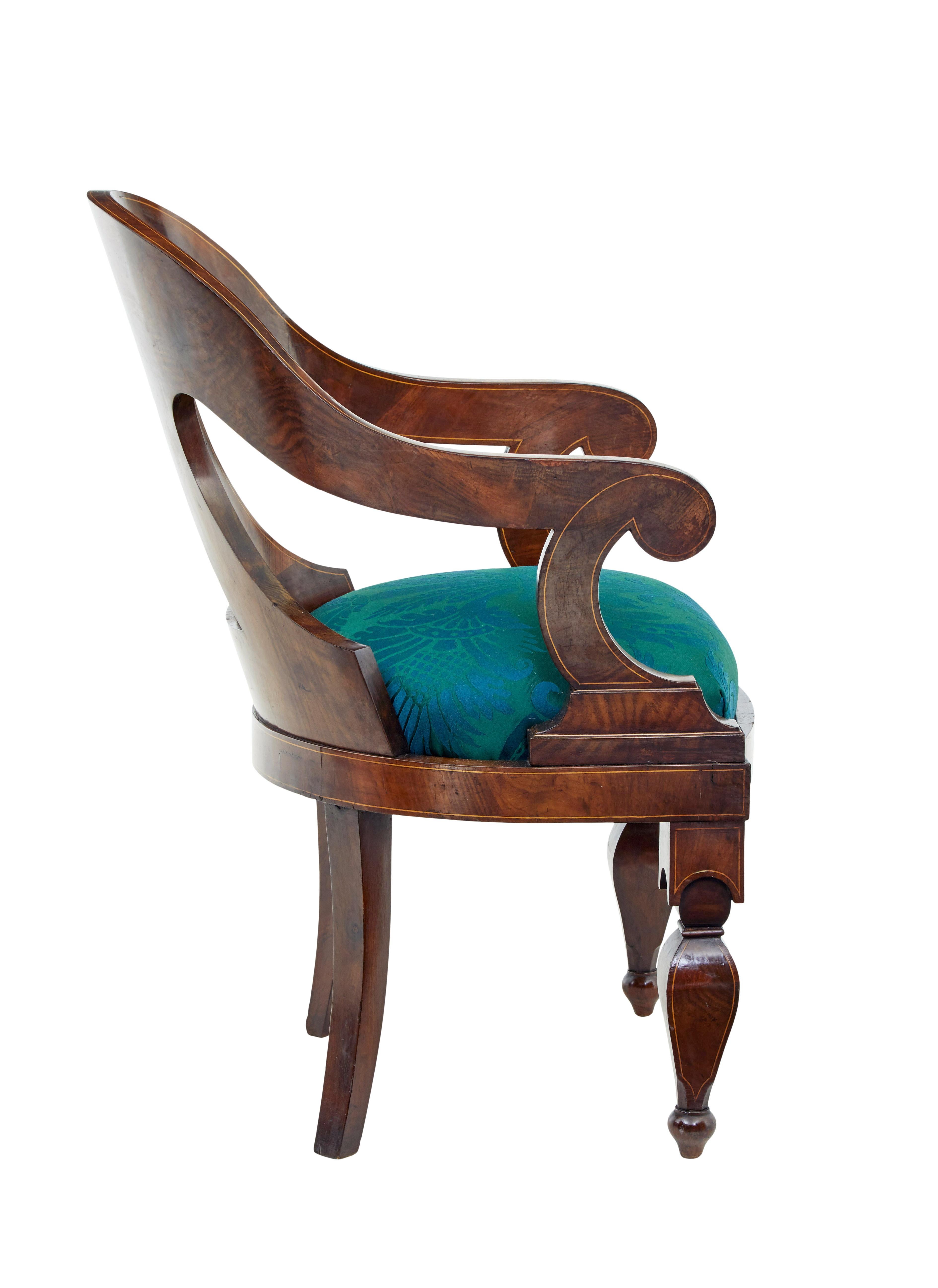 Inlay Rare Set of 4 Regency Period Inlaid Mahogany Lounge Chairs