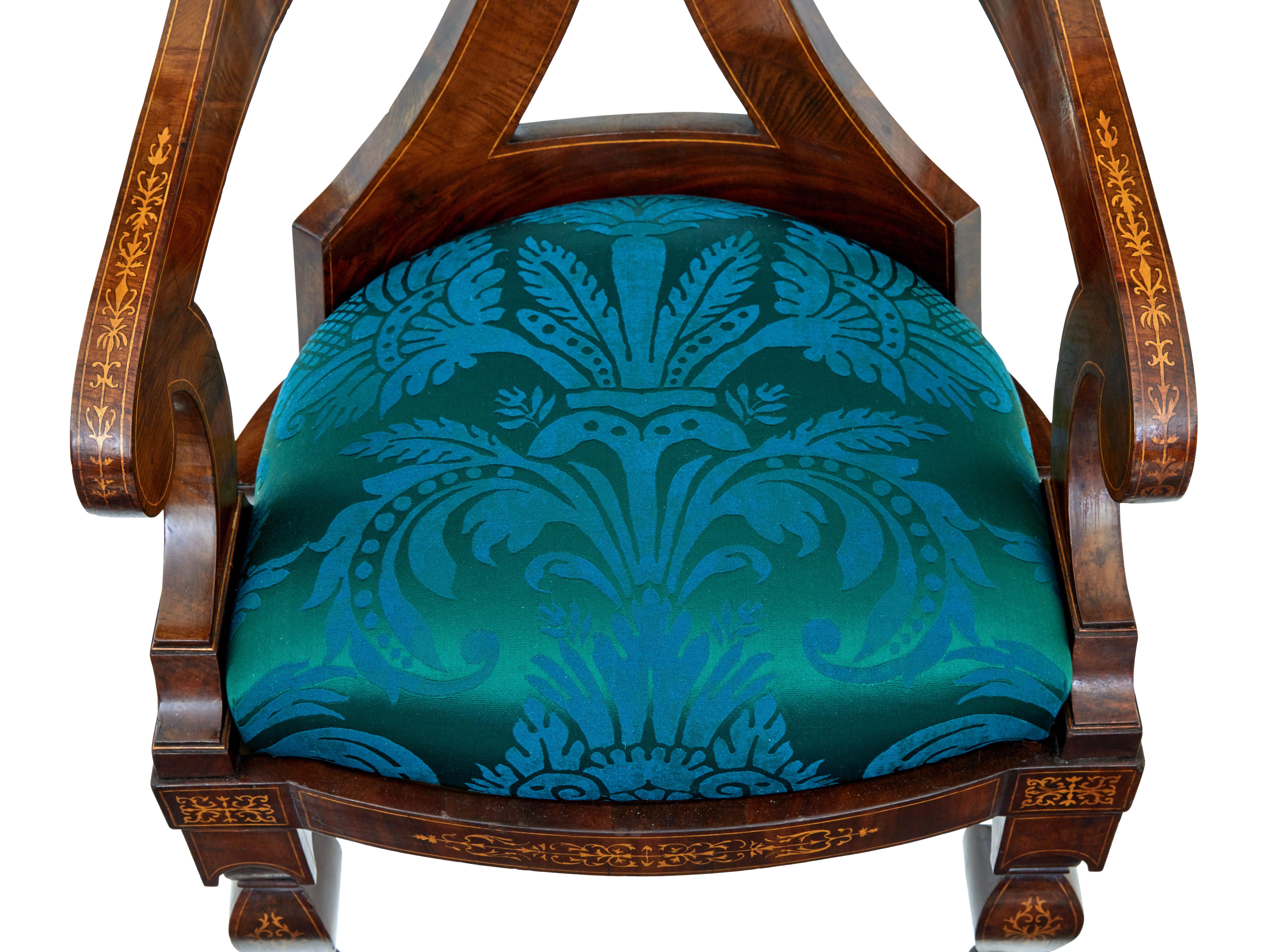 19th Century Rare Set of 4 Regency Period Inlaid Mahogany Lounge Chairs