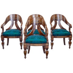 Antique Rare Set of 4 Regency Period Inlaid Mahogany Lounge Chairs