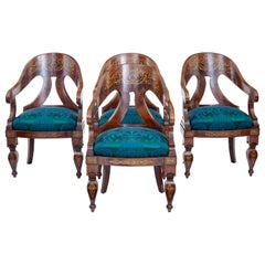 Antique Rare Set of 4 Regency Period Inlaid Mahogany Lounge Chairs