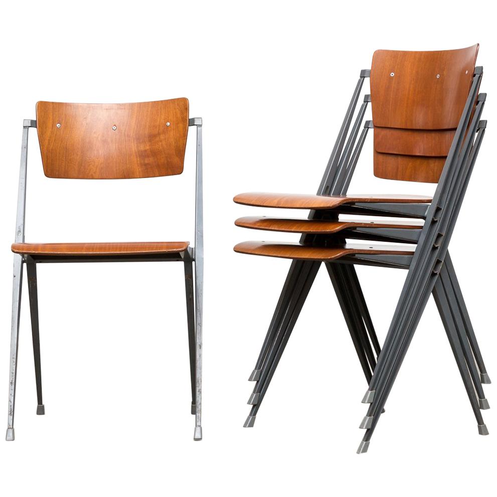 Rare Set of 4 Rietveld ''Pyramid'' Chairs in Teak and Gray for Ahrend the Cirkel