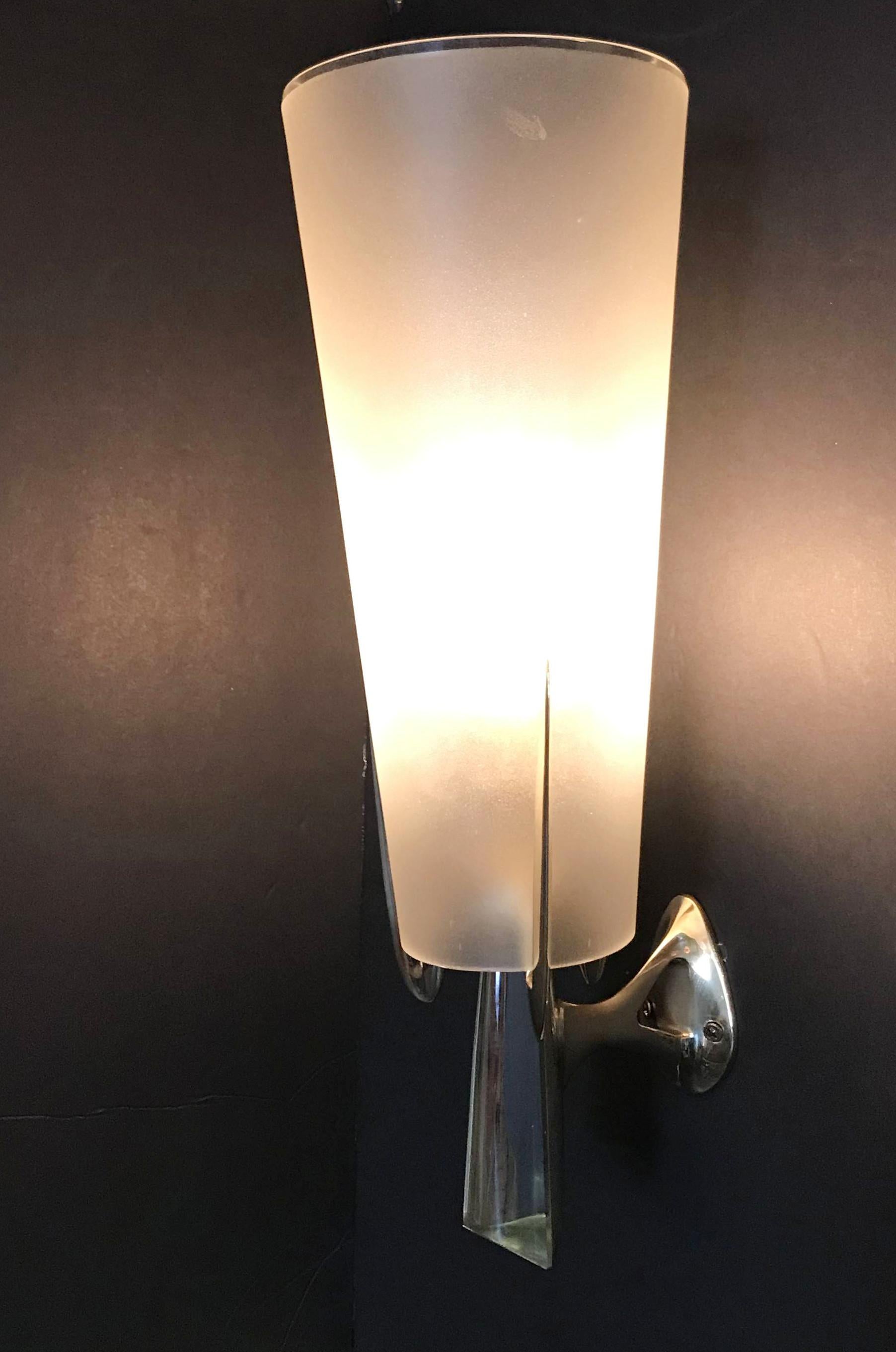 Rare Set of 4 Sconces by Max Ingrand for Fontana Arte In Excellent Condition In Los Angeles, CA