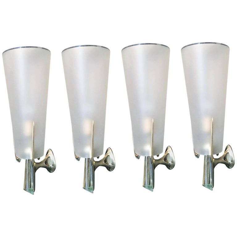 Rare Set of 4 Sconces by Max Ingrand for Fontana Arte For Sale