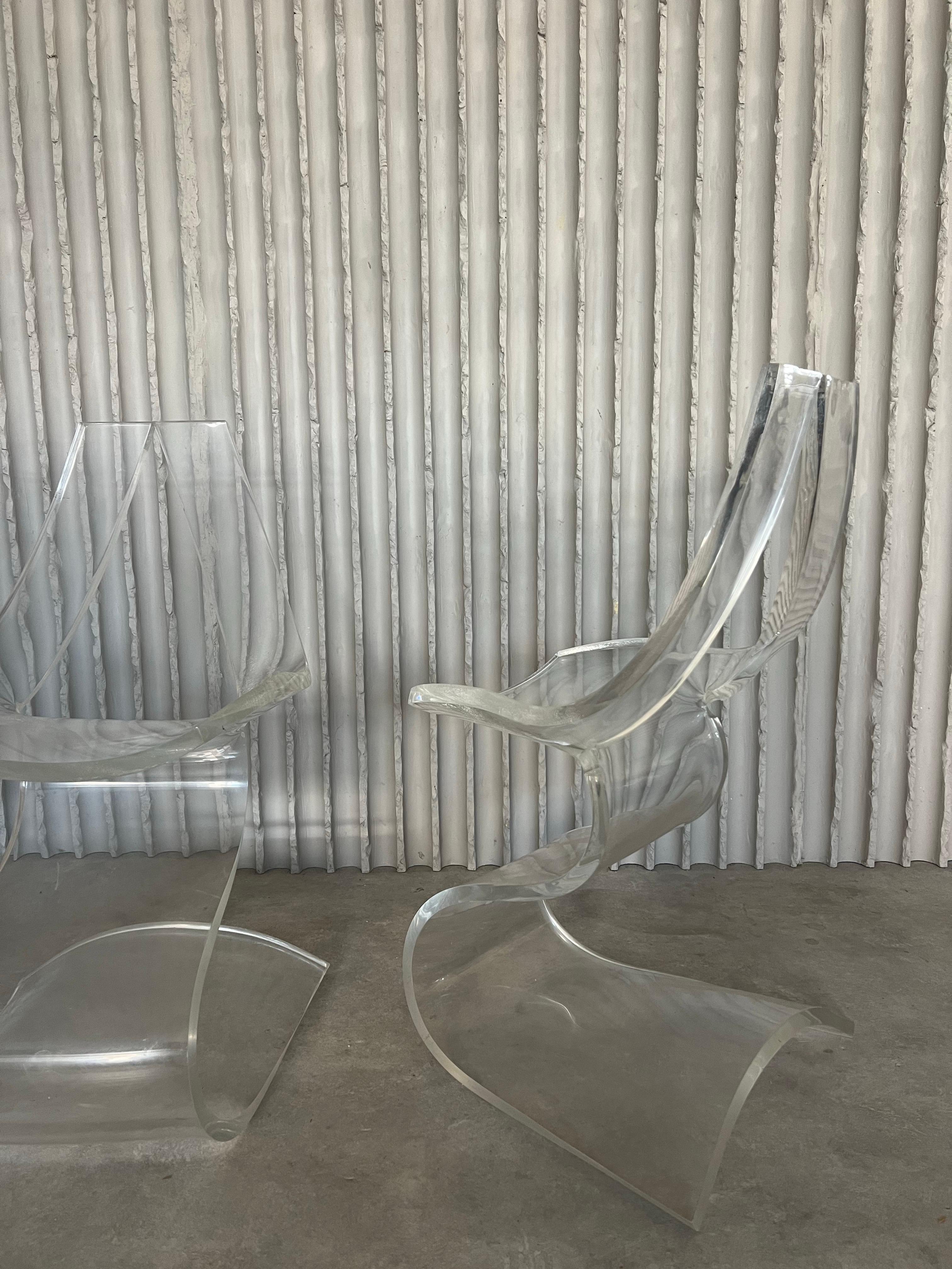 Late 20th Century Rare set of 4 sculptural Lucite chairs by Michel Dumas For Sale