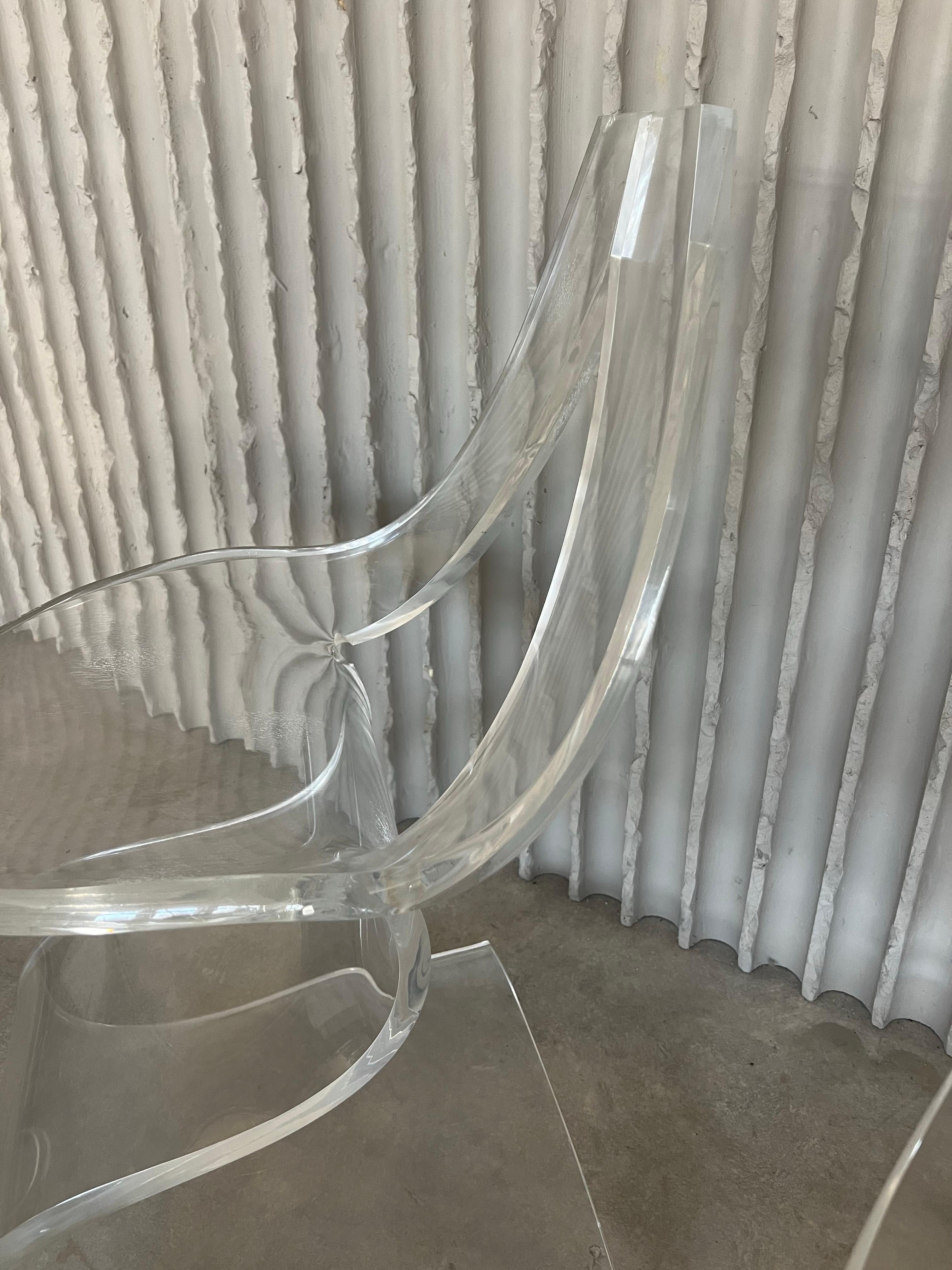 Rare set of 4 sculptural Lucite chairs by Michel Dumas For Sale 1