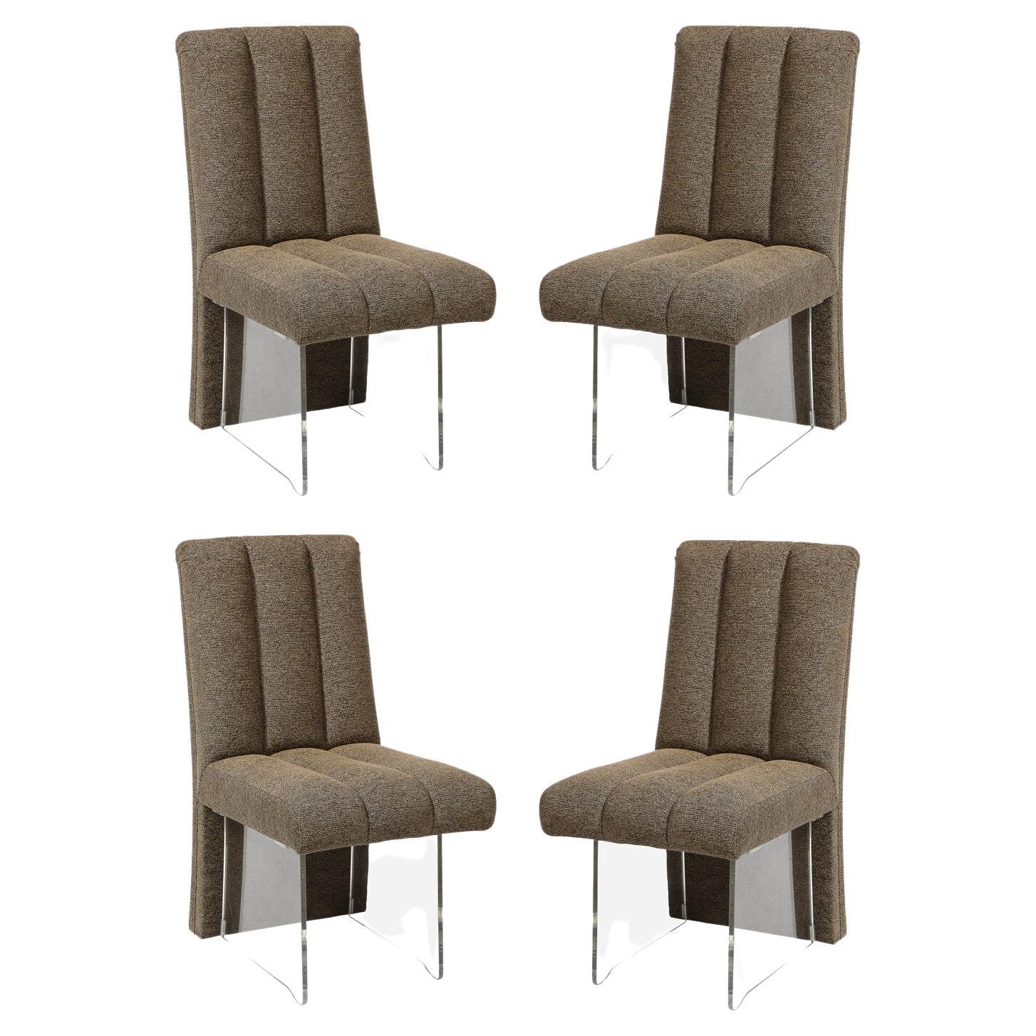 Rare Set of 4 Signed Vladimir Kagan Channeled "Clos" Chairs in Holly Hunt Fabric For Sale