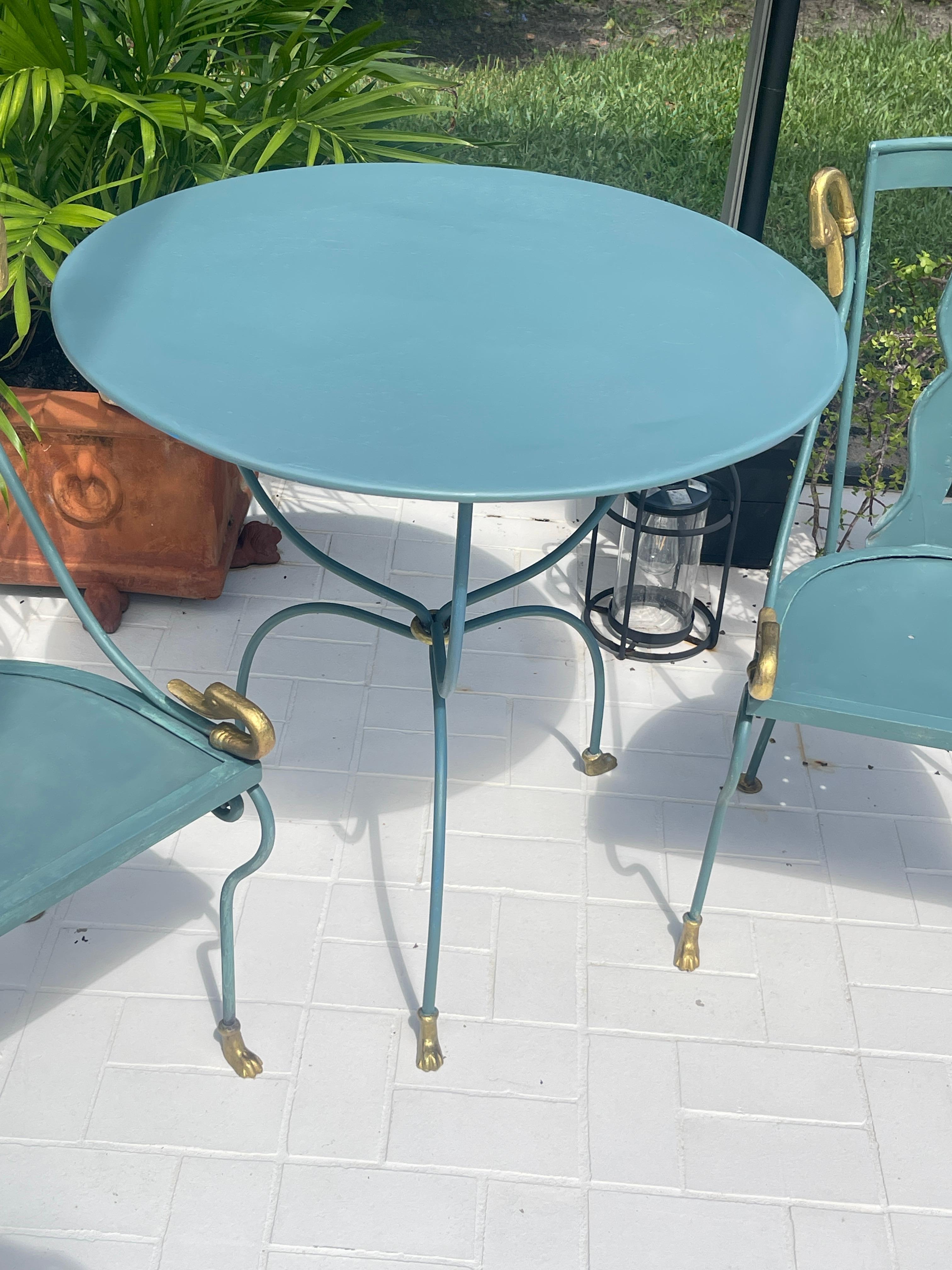 Rare Set of  4 Swan Gondole Chairs & Table, Maison Jansen Early 20Th. C For Sale 2