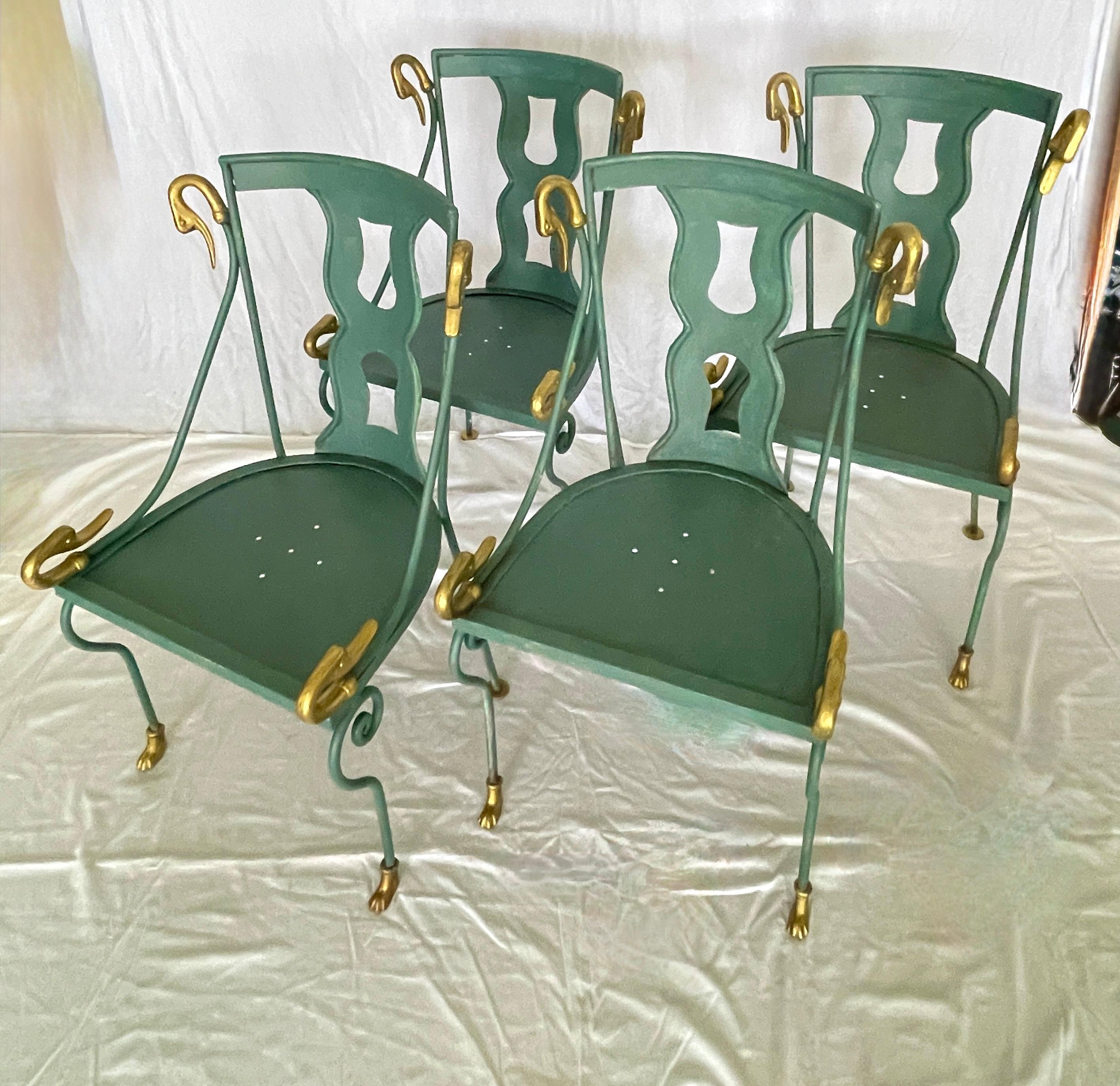 Rare Set of  4 Swan Gondole Chairs & Table, Maison Jansen Early 20Th. C For Sale 5