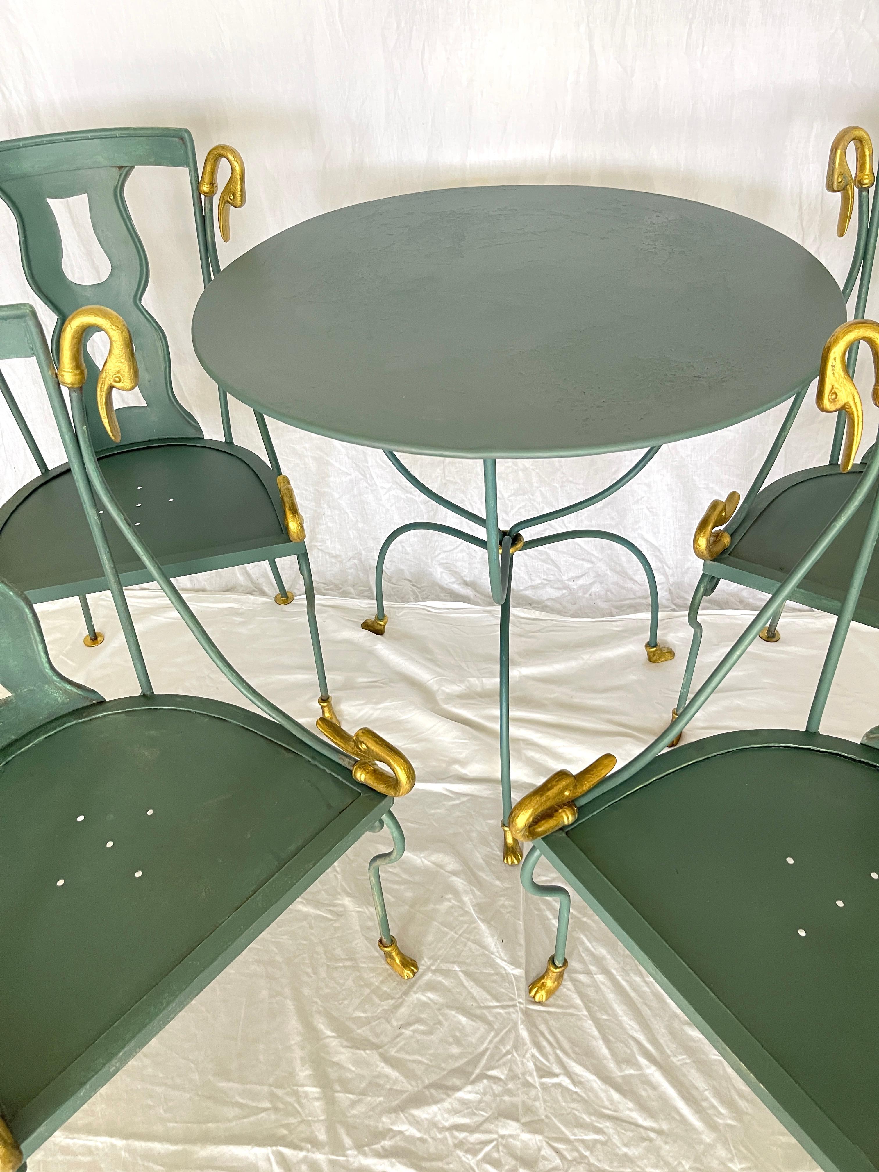 Rare Set of  4 Swan Gondole Chairs & Table, Maison Jansen Early 20Th. C For Sale 6