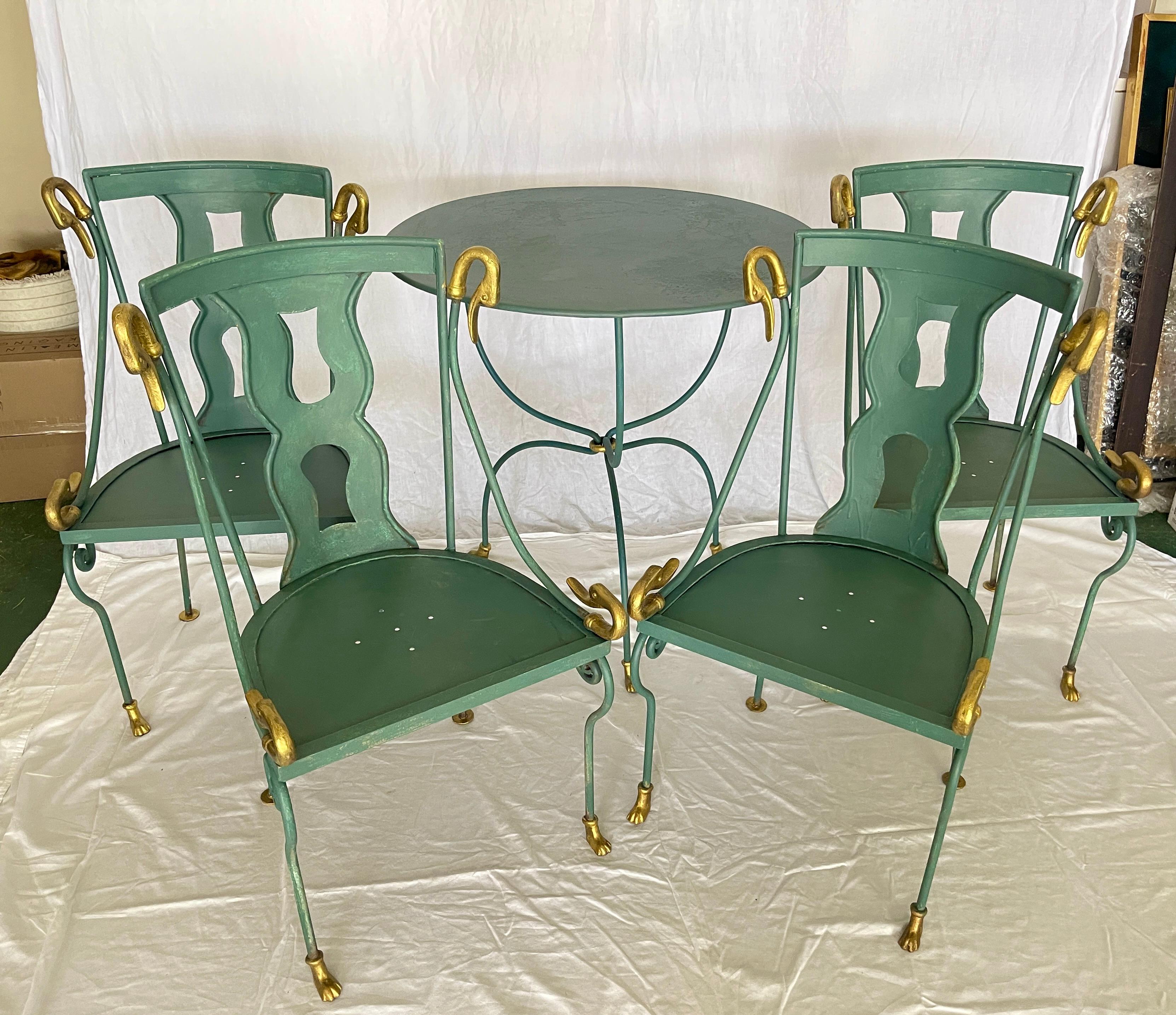 Rare Set of  4 Swan Gondole Chairs & Table, Maison Jansen Early 20Th. C For Sale 11