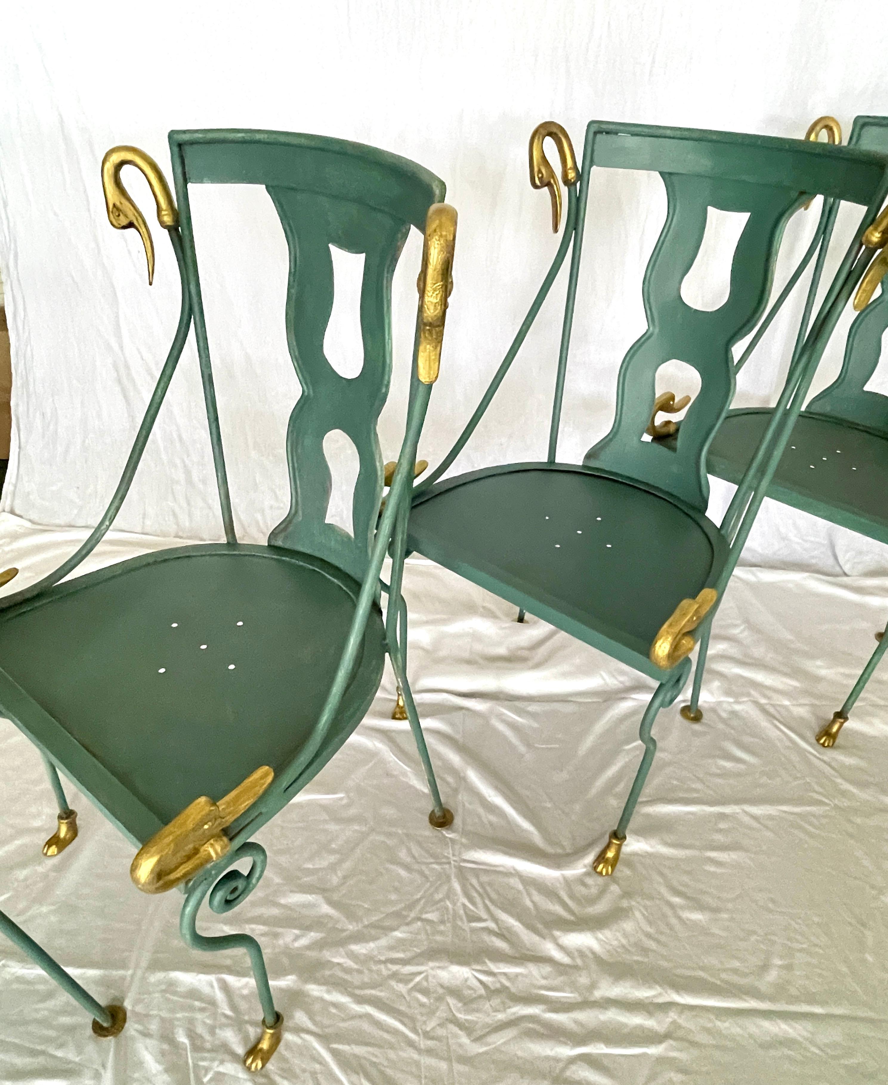 Rare Set of  4 Swan Gondole Chairs & Table, Maison Jansen Early 20Th. C For Sale 12