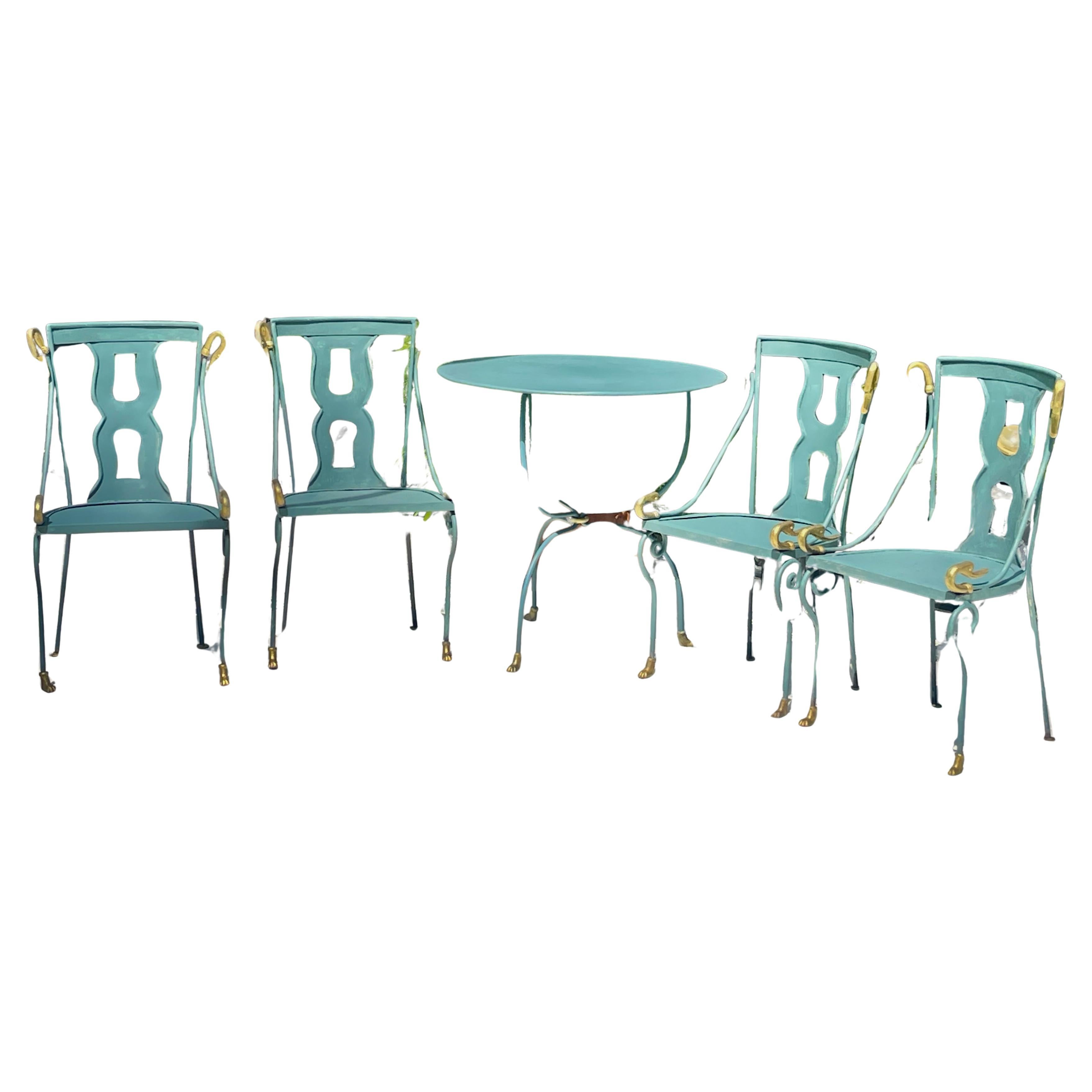 Hollywood Regency Rare Set of  4 Swan Gondole Chairs & Table, Maison Jansen Early 20Th. C For Sale