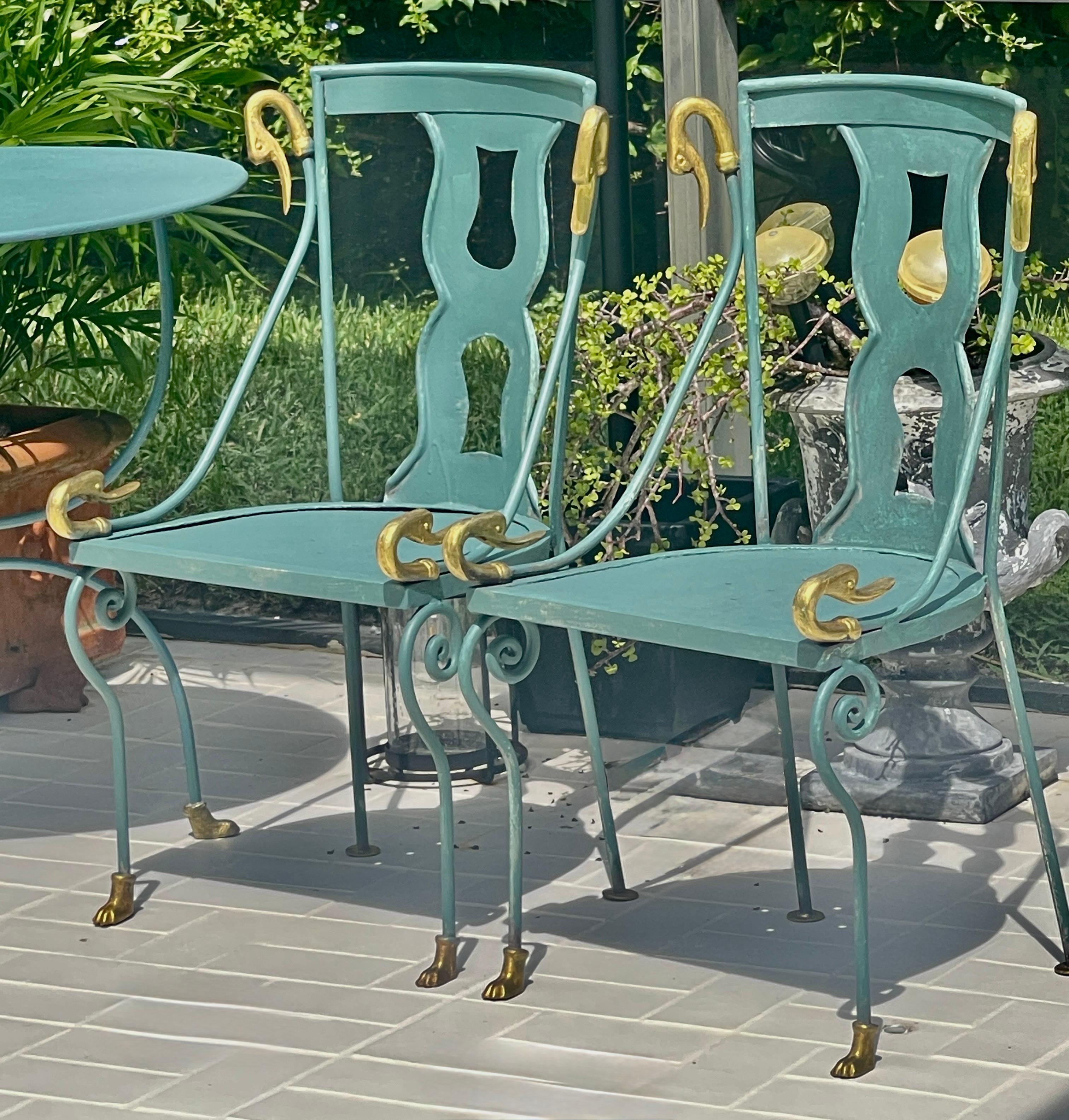 Hand-Crafted Rare Set of  4 Swan Gondole Chairs & Table, Maison Jansen Early 20Th. C For Sale