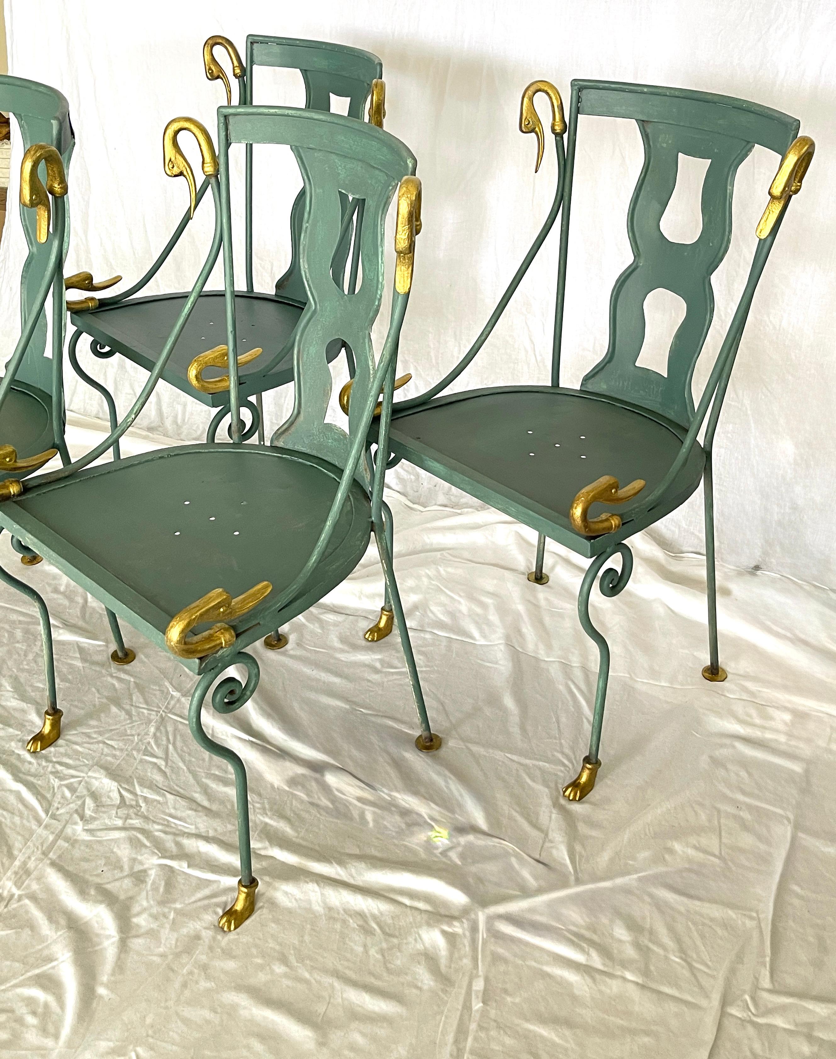 Mid-20th Century Rare Set of  4 Swan Gondole Chairs & Table, Maison Jansen Early 20Th. C For Sale