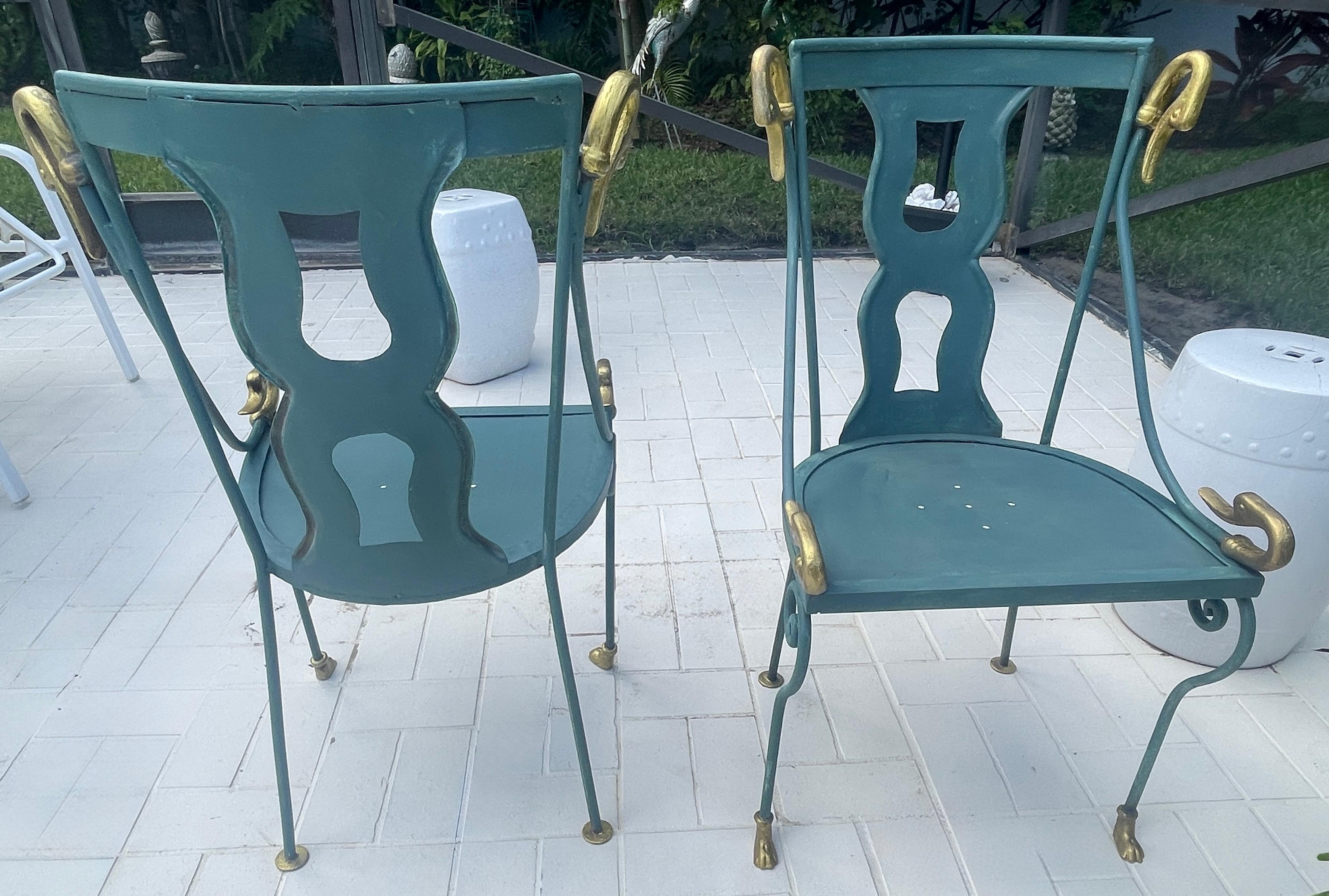Metal Rare Set of  4 Swan Gondole Chairs & Table, Maison Jansen Early 20Th. C For Sale
