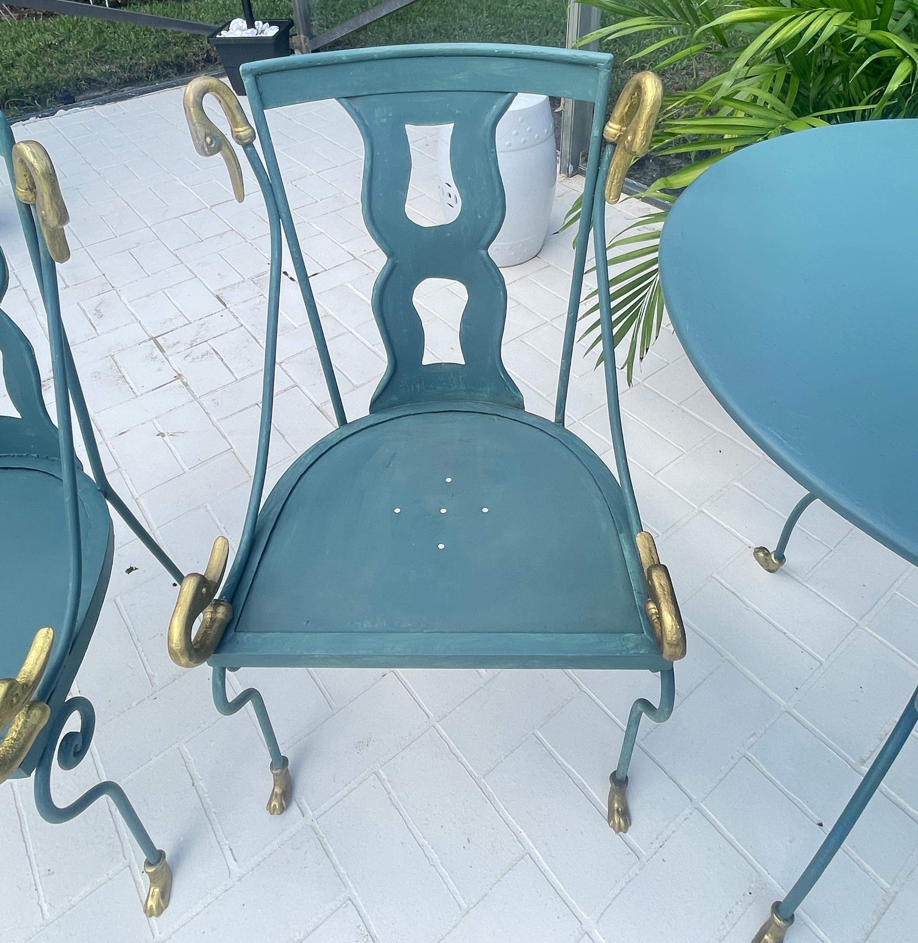 Rare Set of  4 Swan Gondole Chairs & Table, Maison Jansen Early 20Th. C For Sale 1