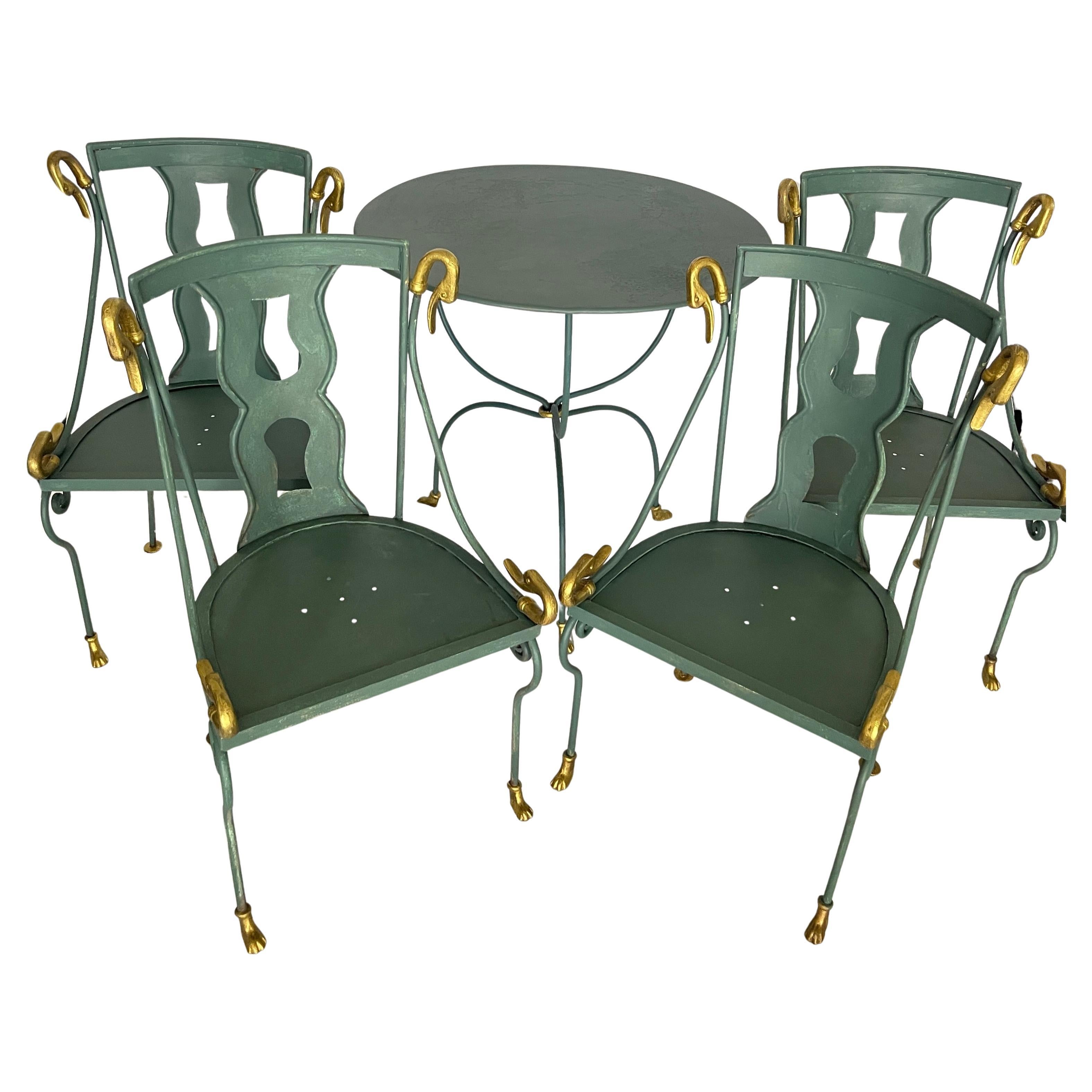 Rare Set of  4 Swan Gondole Chairs & Table, Maison Jansen Early 20Th. C For Sale