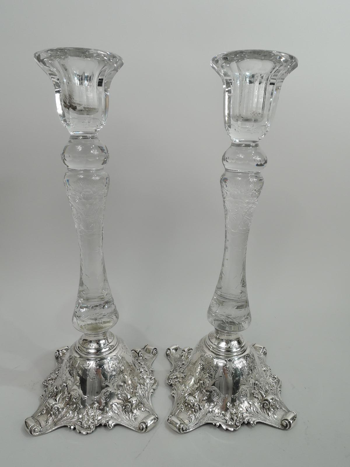silver and crystal candlesticks