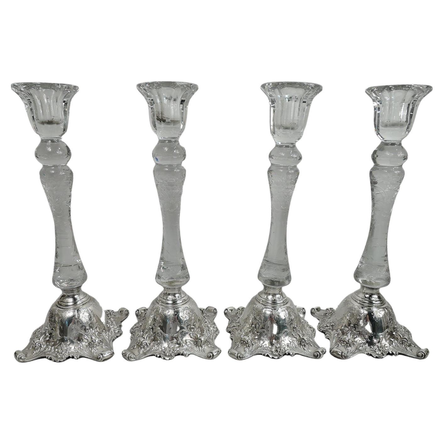 Pair of Tall Sterling Silver EmpireStyle Candlesticks at 1stDibs
