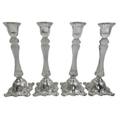 Rare Set of 4 Tall American Sterling Silver & Crystal Candlesticks