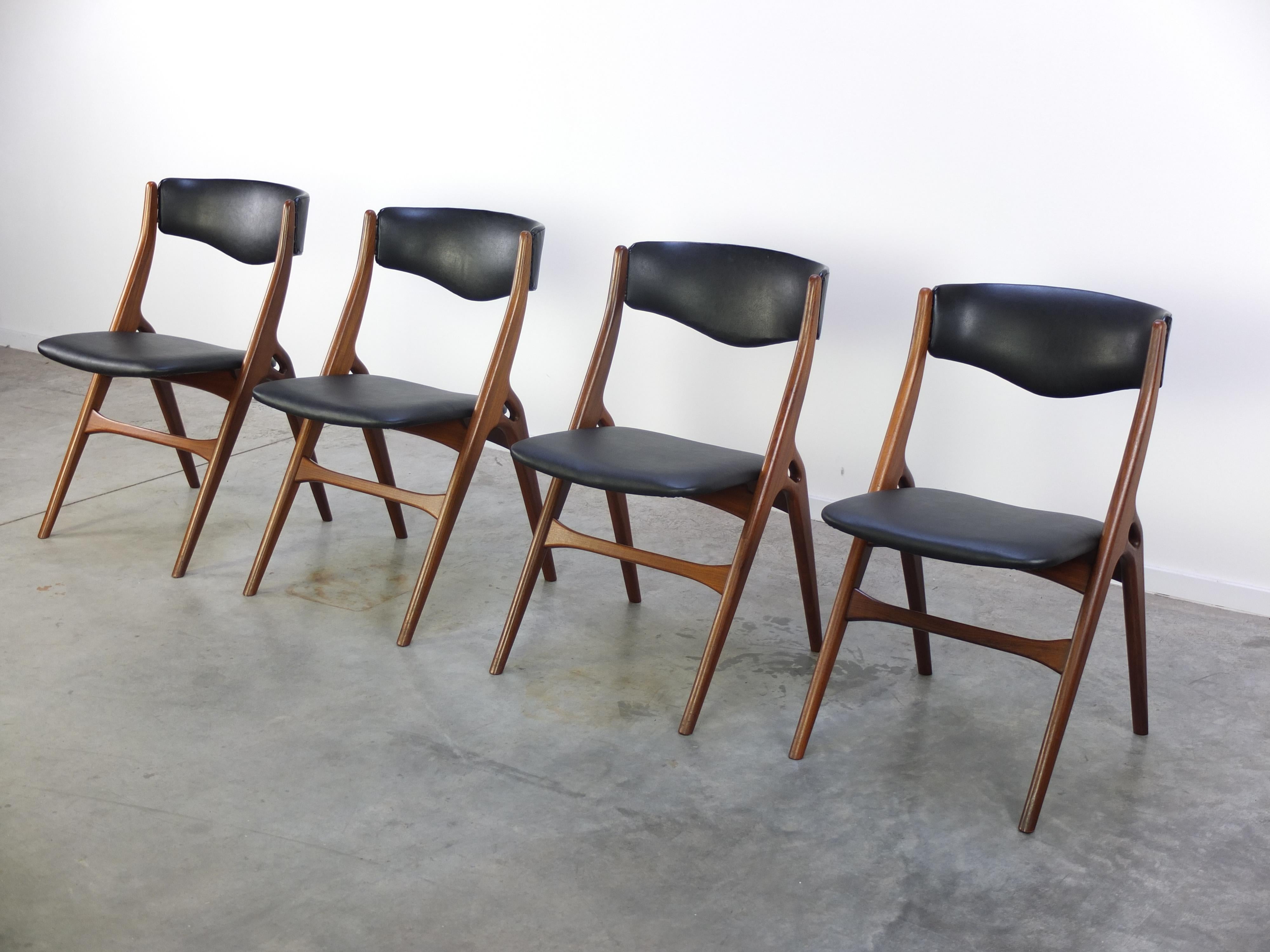 Dutch Rare Set of 4 Teak 'Aska' Dining Chairs by Louis Van Teeffelen for Wébé, 1960s