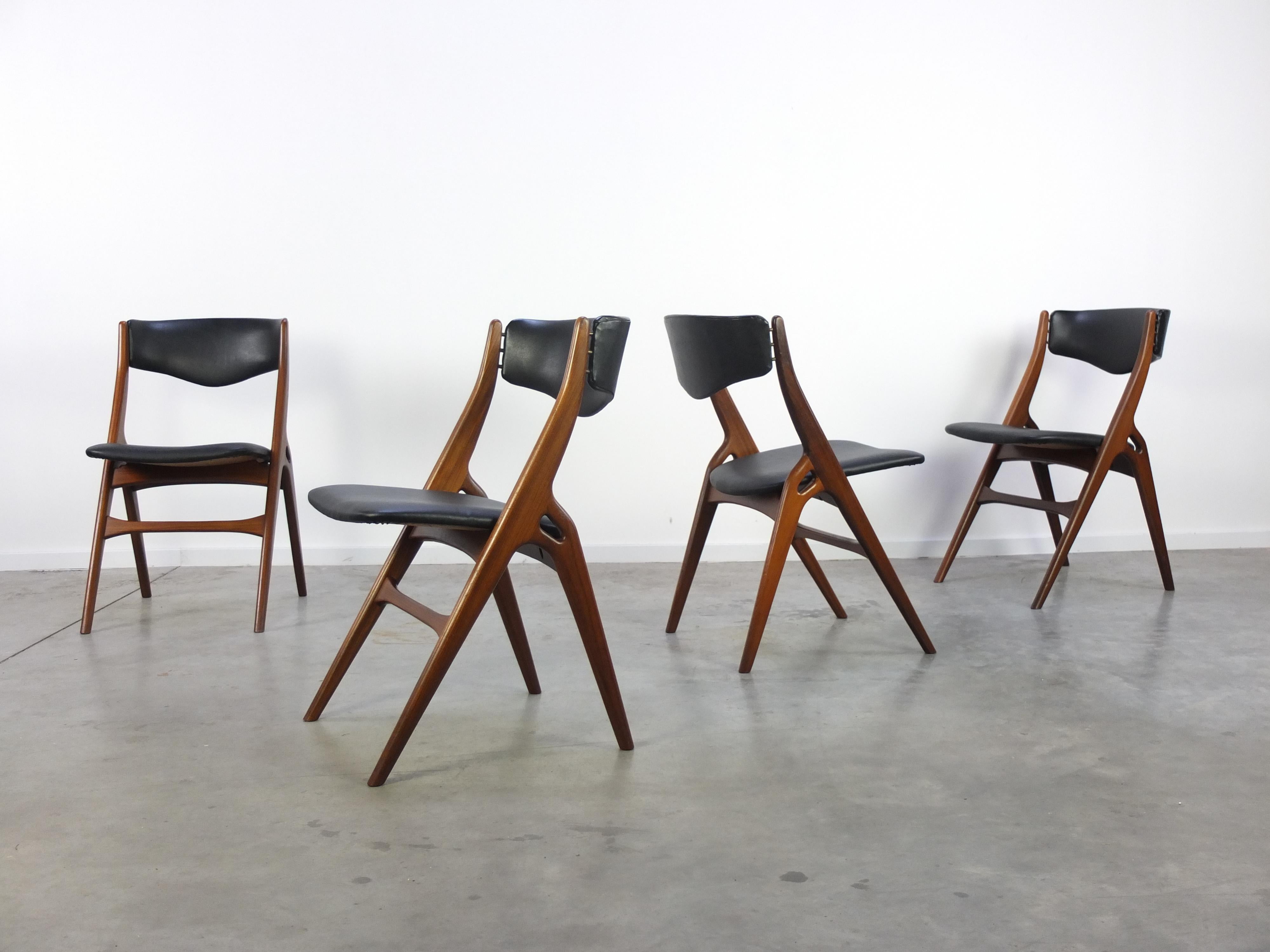 20th Century Rare Set of 4 Teak 'Aska' Dining Chairs by Louis Van Teeffelen for Wébé, 1960s