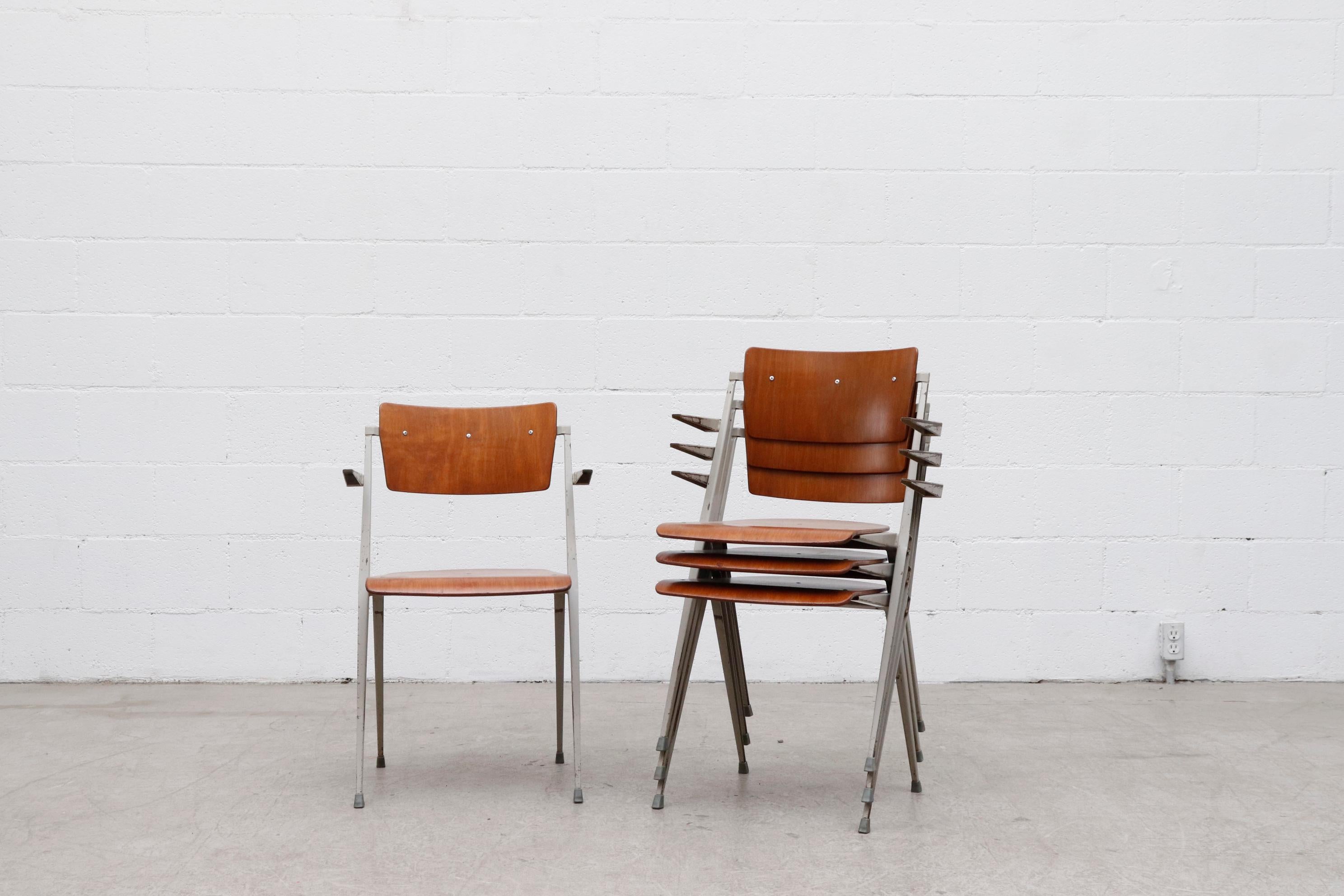 Dutch Rare Set of 4 Wim Rietveld 'Pyramid' Armchairs