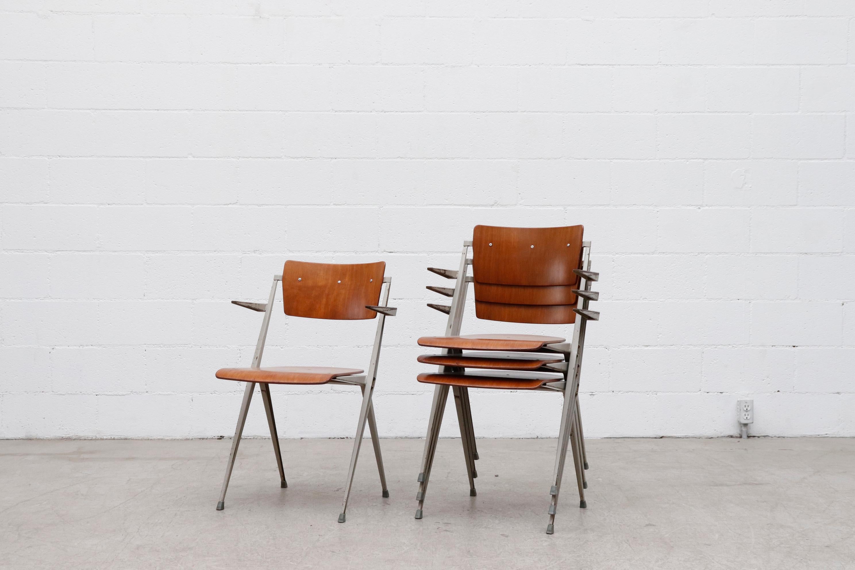 Enameled Rare Set of 4 Wim Rietveld 'Pyramid' Armchairs