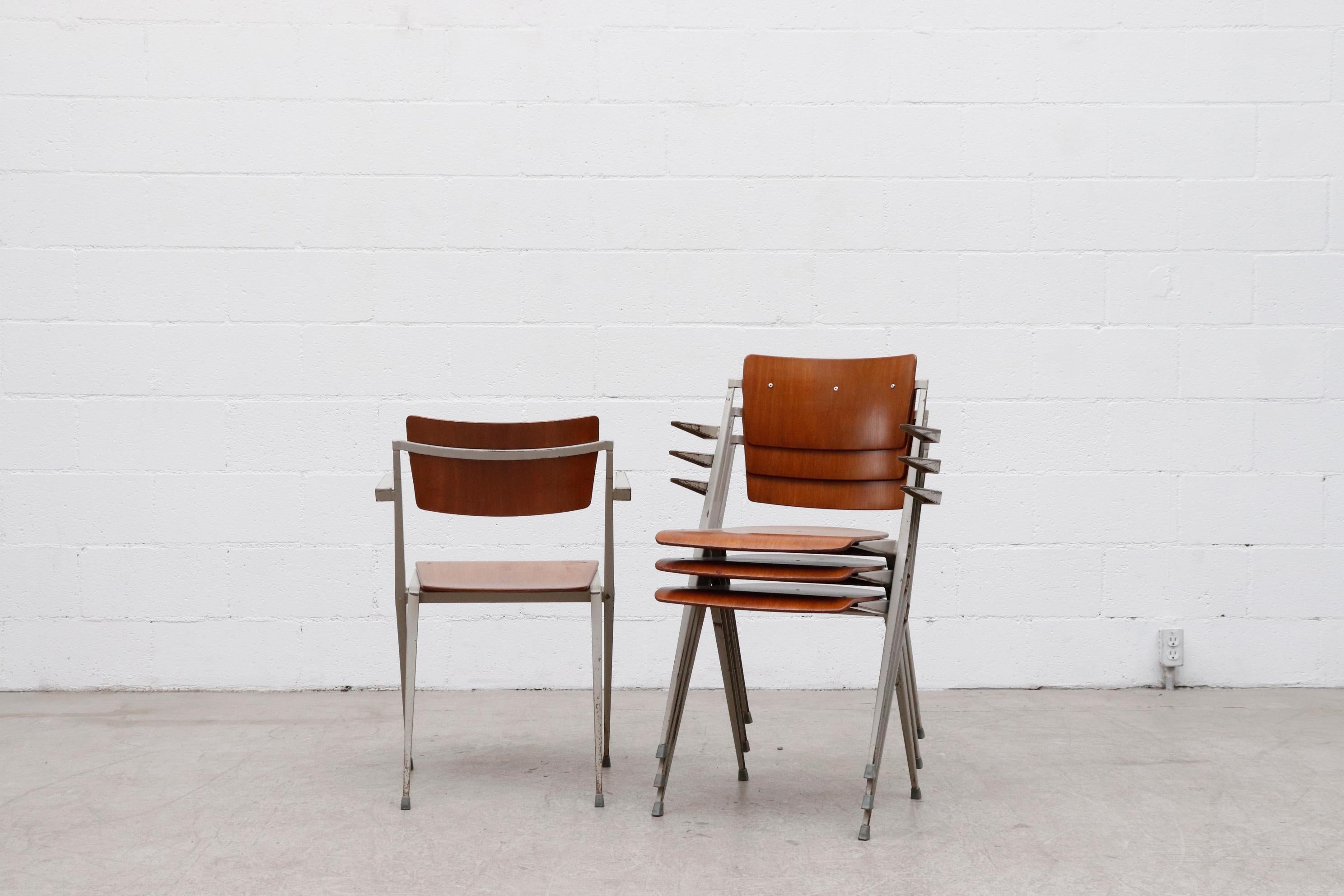 Mid-20th Century Rare Set of 4 Wim Rietveld 'Pyramid' Armchairs