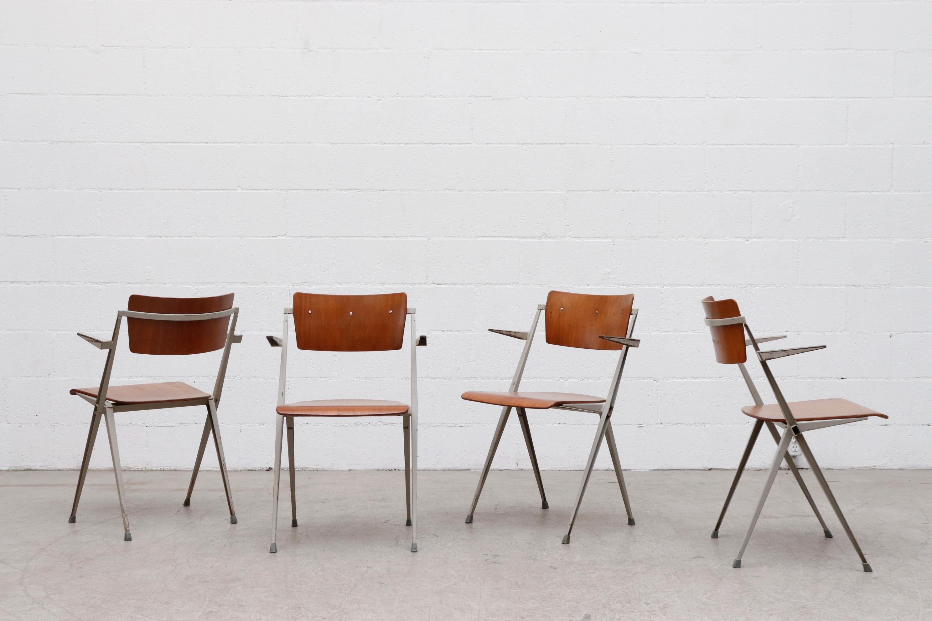 Metal Rare Set of 4 Wim Rietveld 'Pyramid' Armchairs
