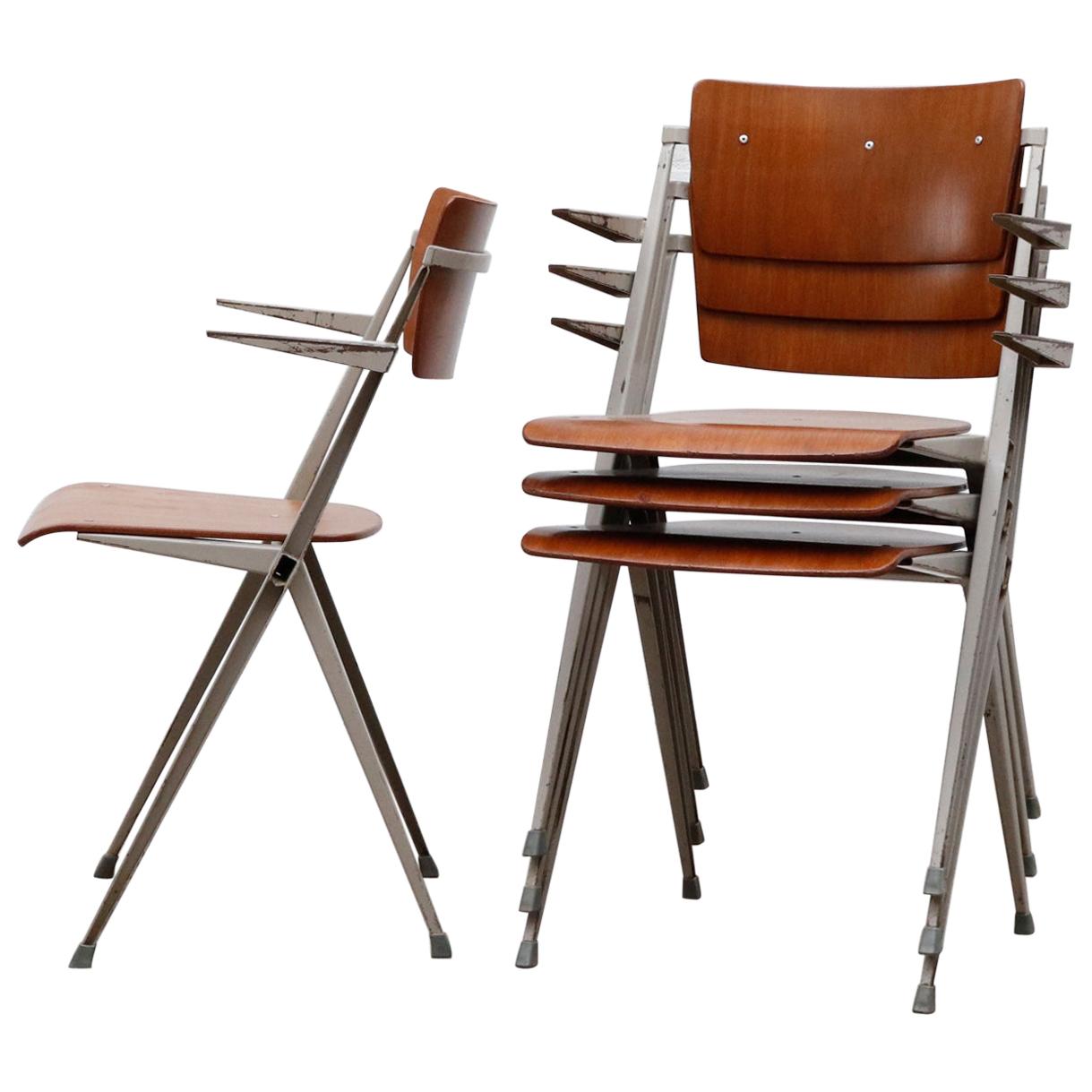 Rare Set of 4 Wim Rietveld 'Pyramid' Armchairs