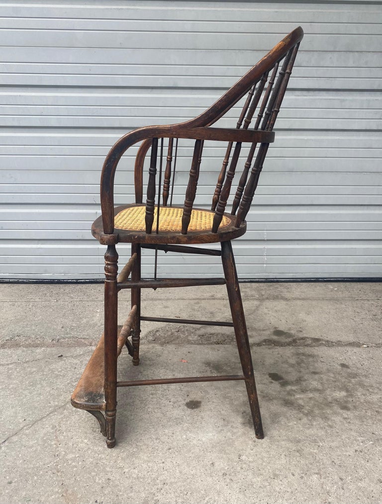 Rare Set of 4 Windsor, Oak and Cane Spindle Turned Legs Bar / Counter