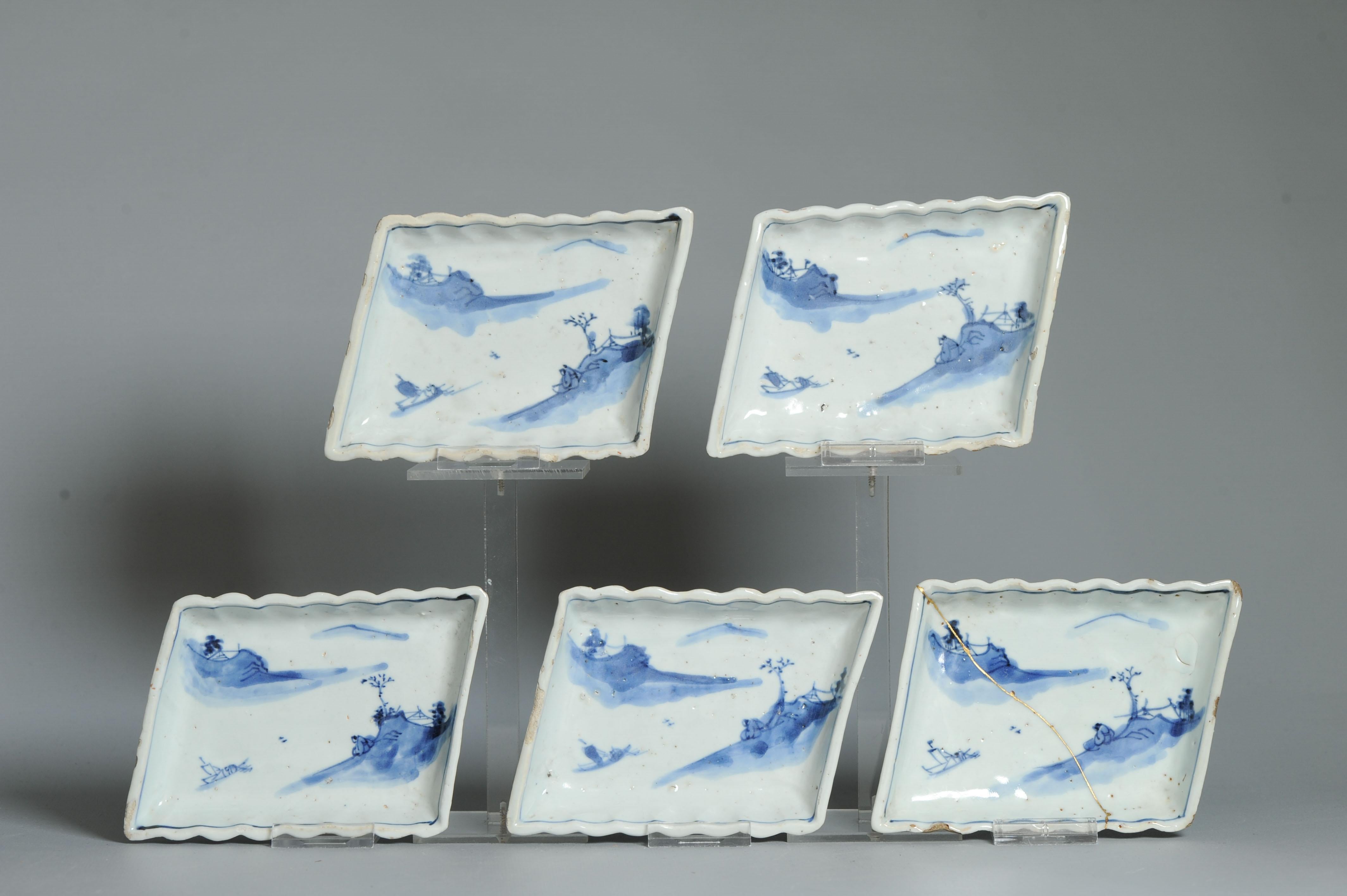 Seltener Satz von 5 17. Jh. Chinesisches Porzellan Ming Periode Kosometsuke Teller Reclusion im Angebot 12