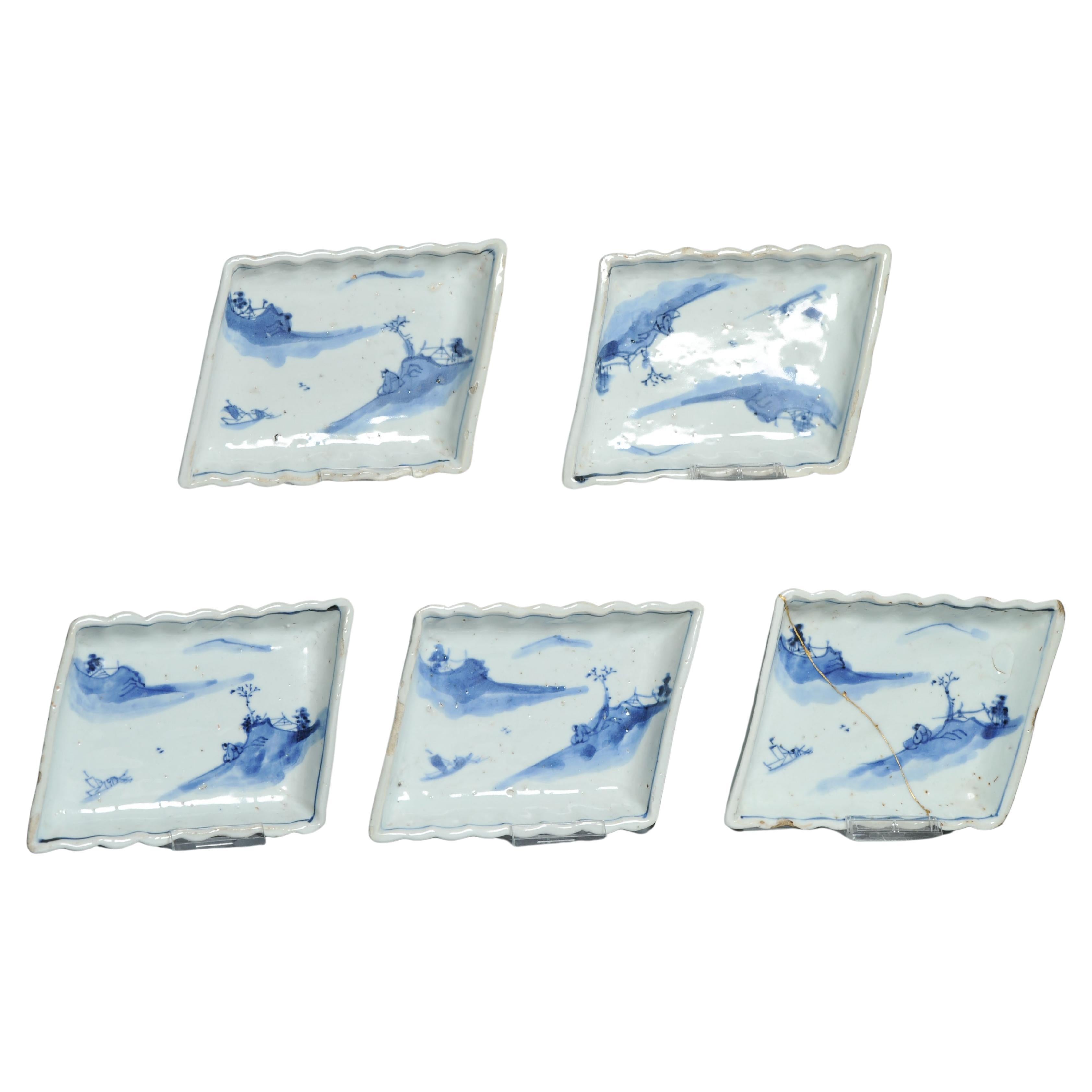 Rare set of 5 17th c Chinese Porcelain Ming Period Kosometsuke Dishes Reclusion