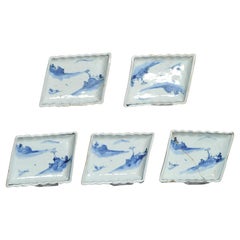 Rare set of 5 17th c Chinese Porcelain Ming Period Kosometsuke Dishes Reclusion