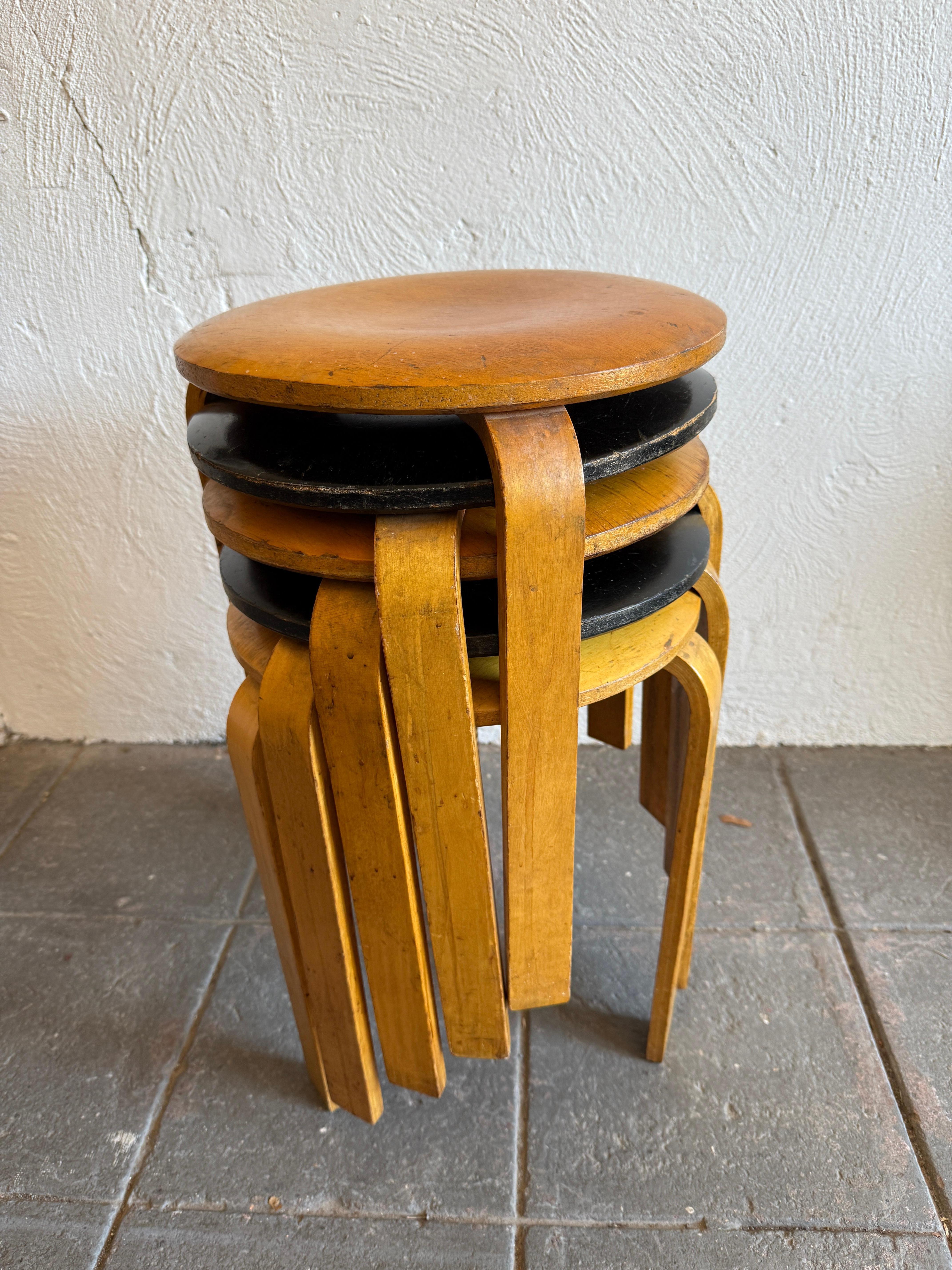 Mid-Century Modern Rare Set of 5 1940s Alvar Aalto 60 Birch Nesting stools For Sale