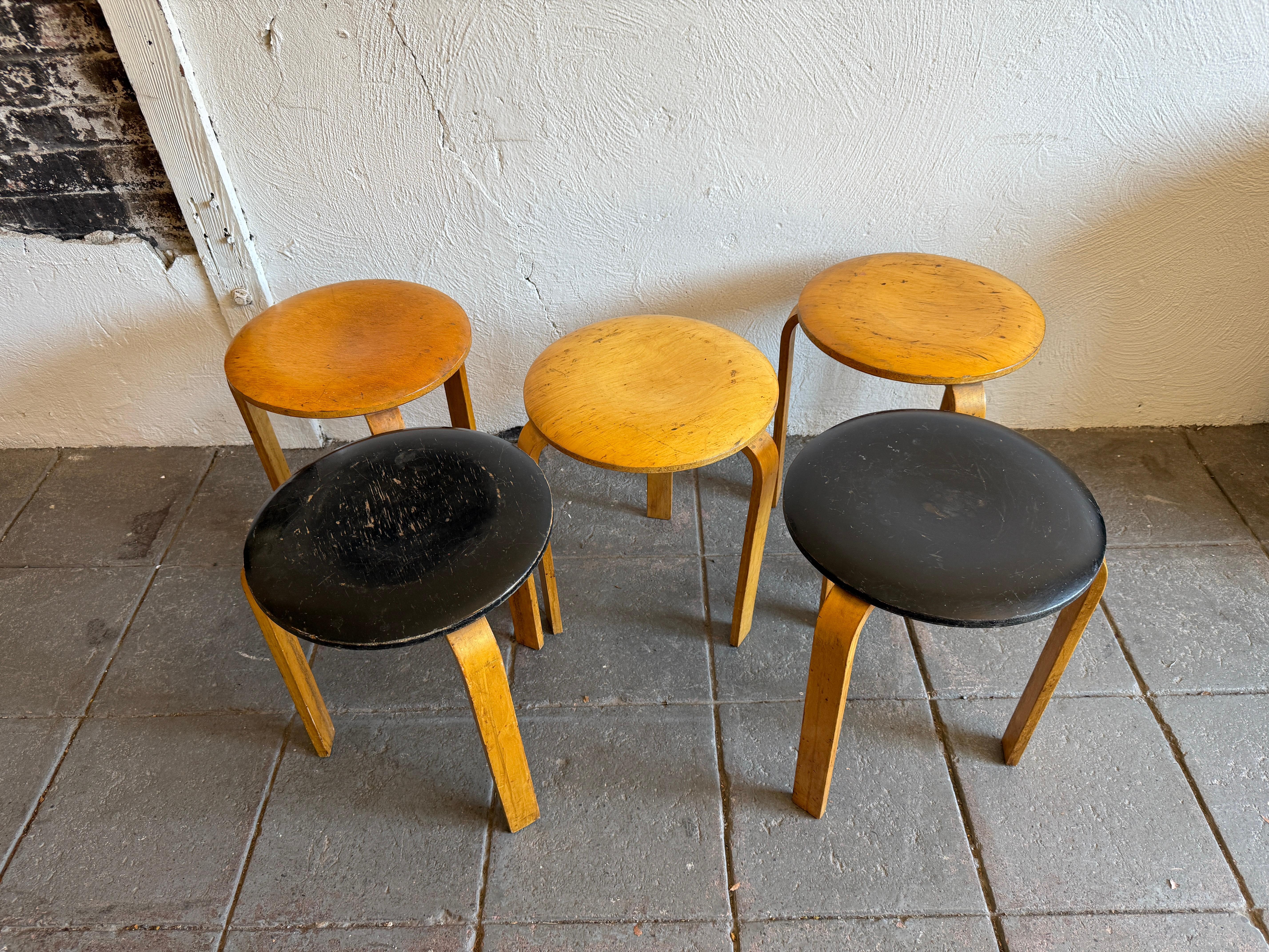 Swedish Rare Set of 5 1940s Alvar Aalto 60 Birch Nesting stools For Sale