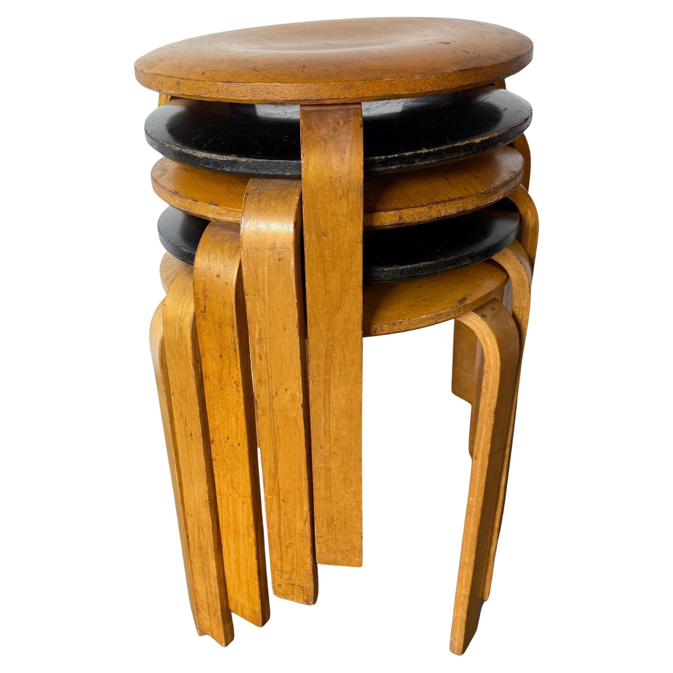 Rare Set of 5 1940s Alvar Aalto 60 Birch Nesting stools For Sale