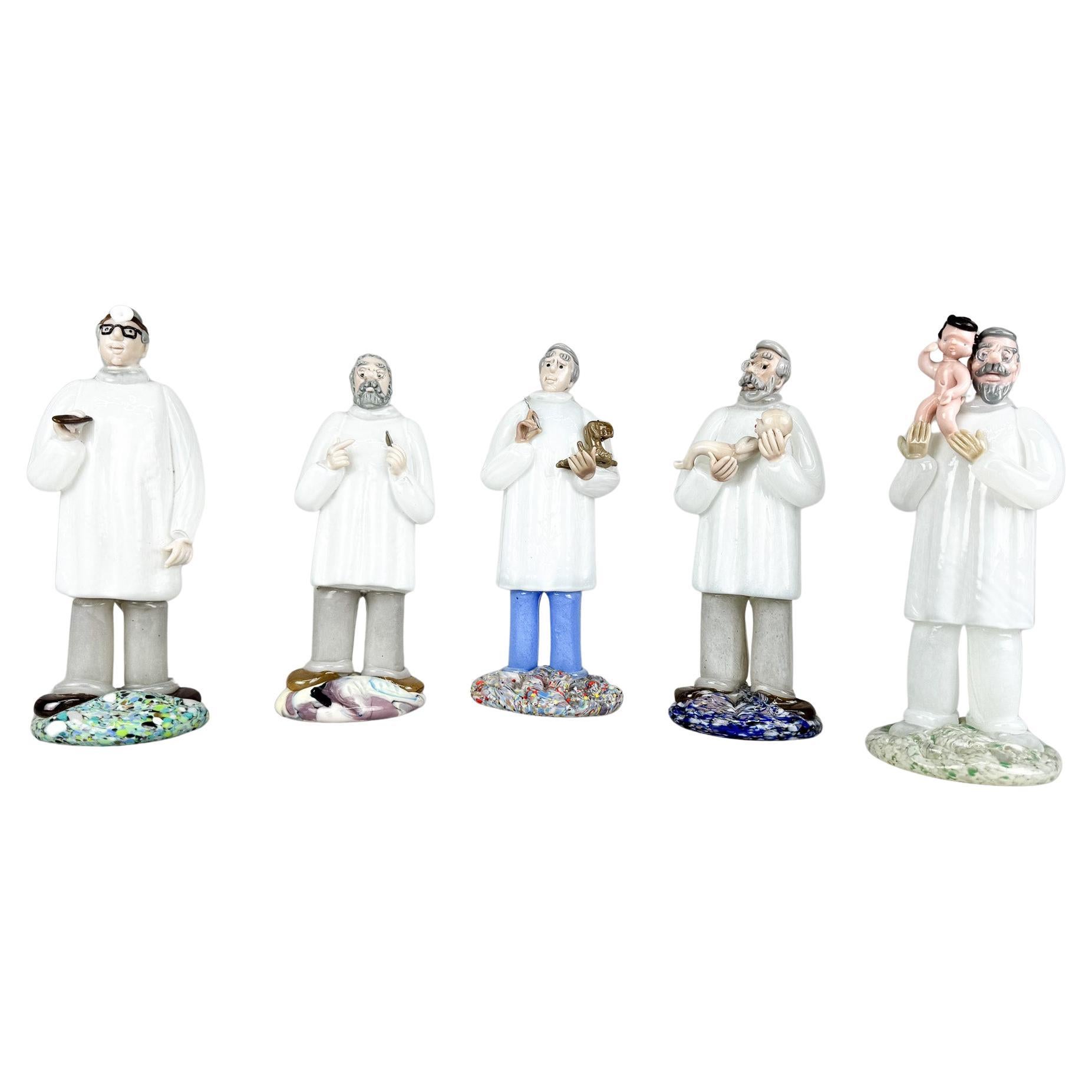 RARE Set of 5 Glass Statuettes of Doctors by Designer Jaroslav Brychta, 1970's