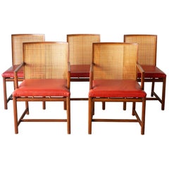 Rare Set of 5 Michael Taylor for Baker "Floating" Cane Dining Chairs, circa 1960