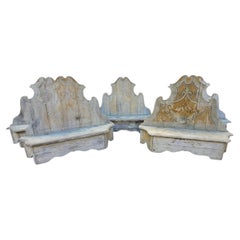 Rare Set Of 5 Painted Wooden Castle Entrance Benches/chests, Italy, 19th Century Rare Set Of 5 Painted Wooden Castle Entrance Benches/chests, Italy, 19th Century