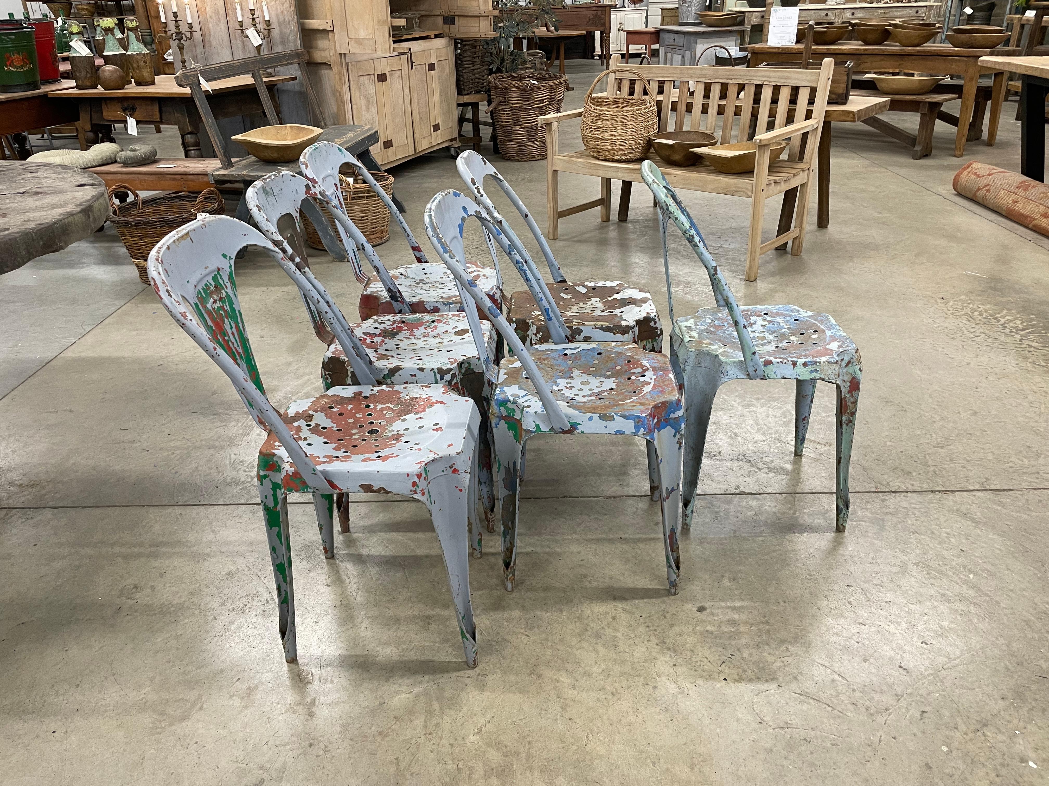 Mid-Century Modern Rare Set of 6 1940s Multipl’s Metal Chairs For Sale