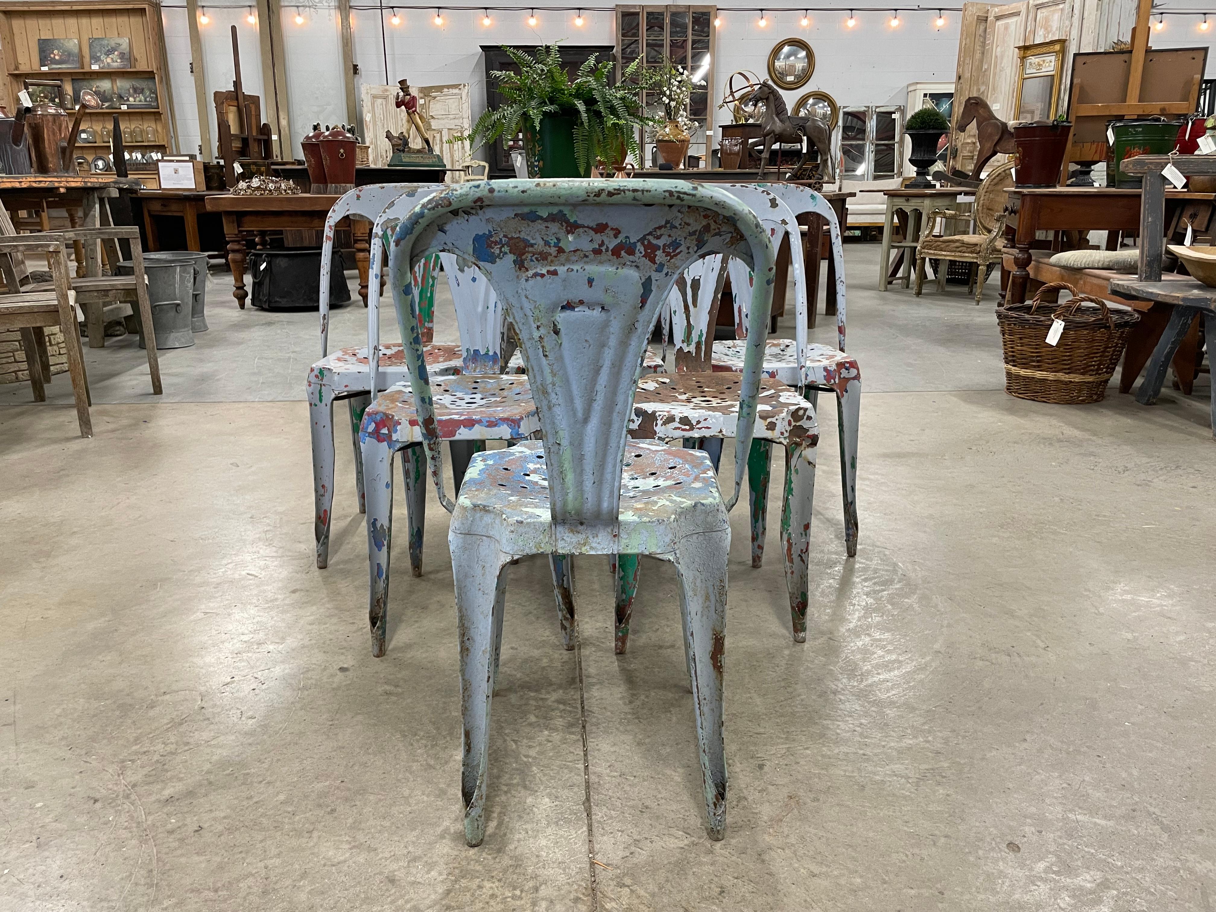 French Rare Set of 6 1940s Multipl’s Metal Chairs For Sale