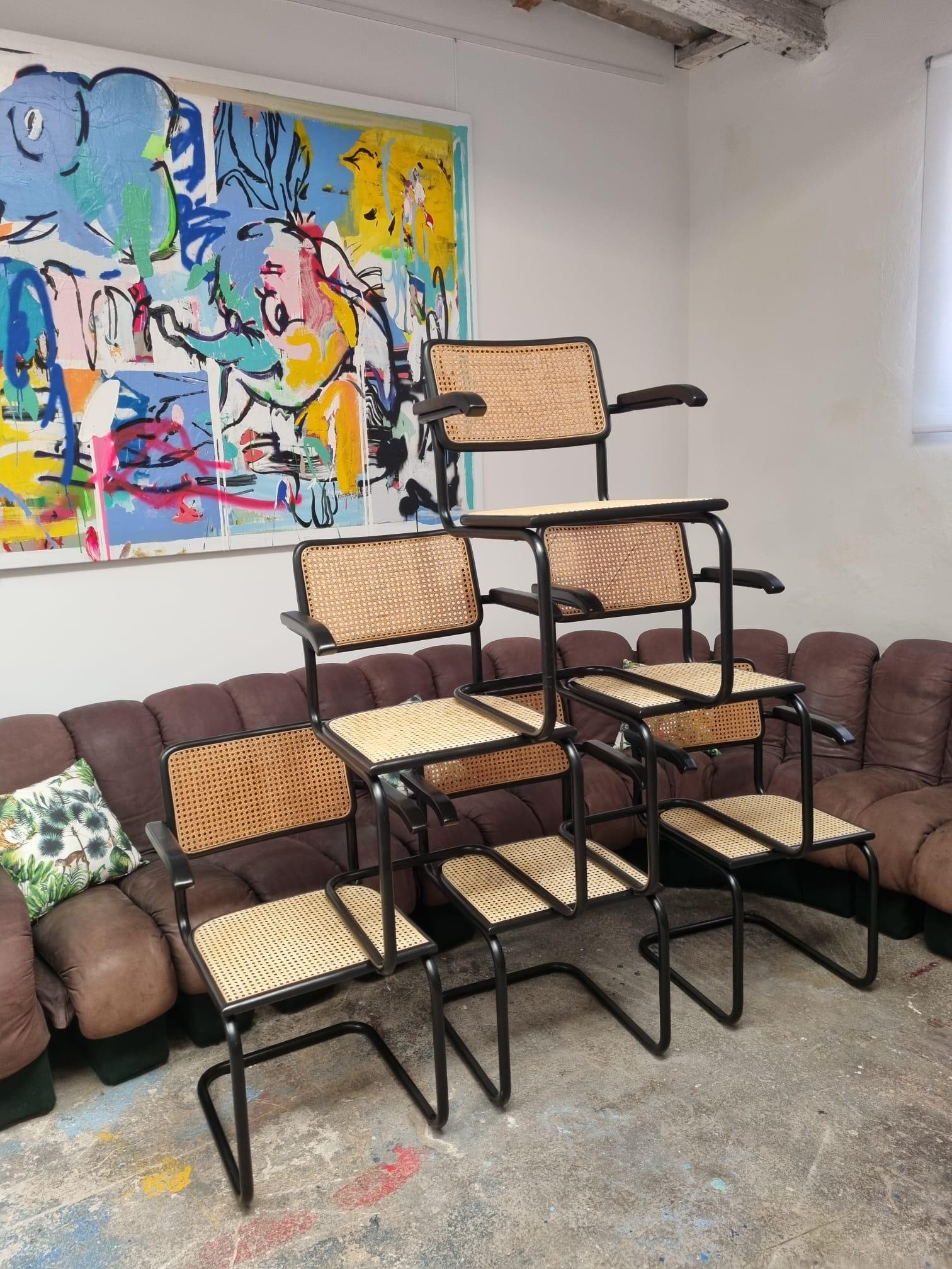 20ième siècle Toutes les chaises Cesca noires de Marcel Breuer, Italie, 1970 en vente