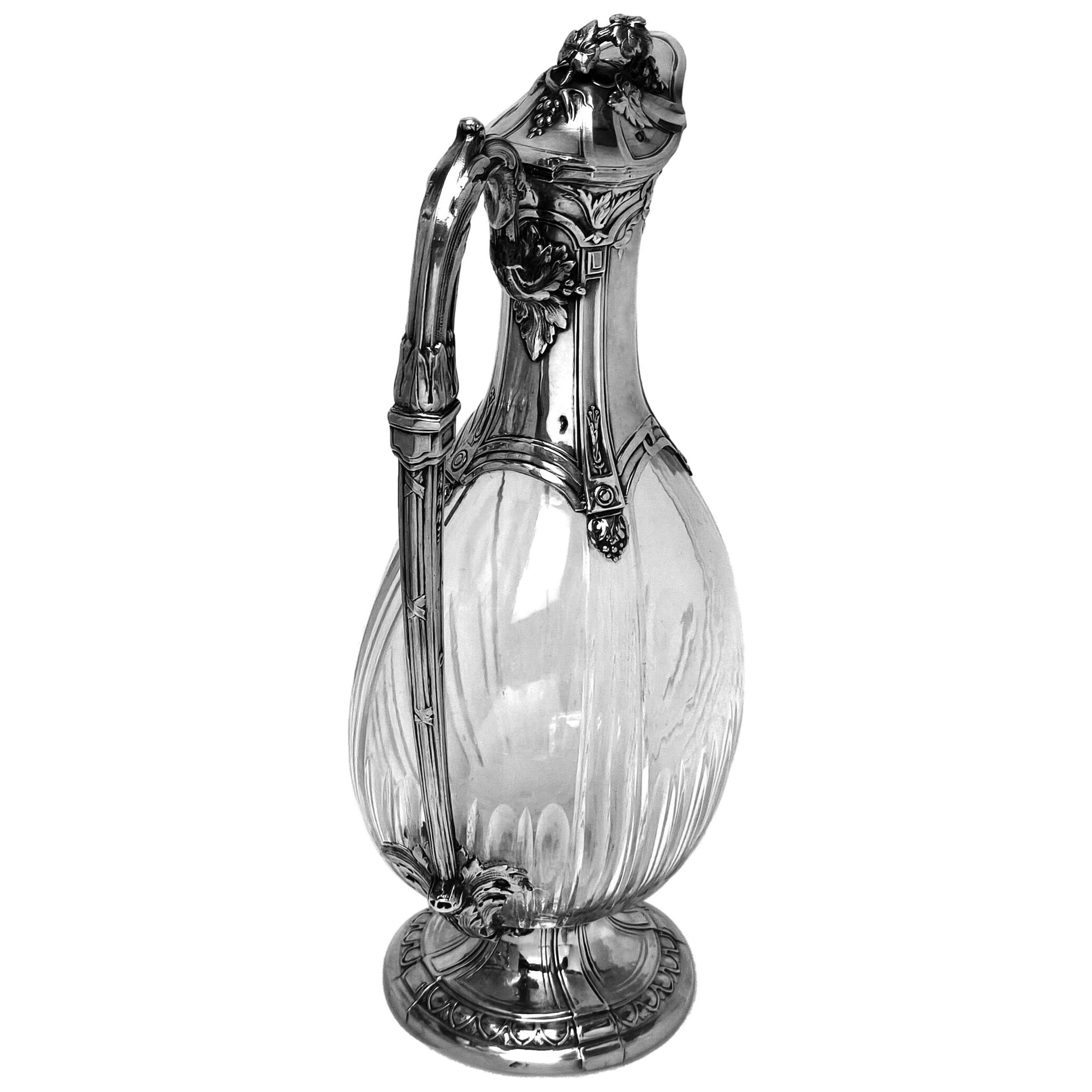 Argento Raro set di 6 brocche da Claret in argento e vetro francese, decanter per vino, 1896 ca. in vendita