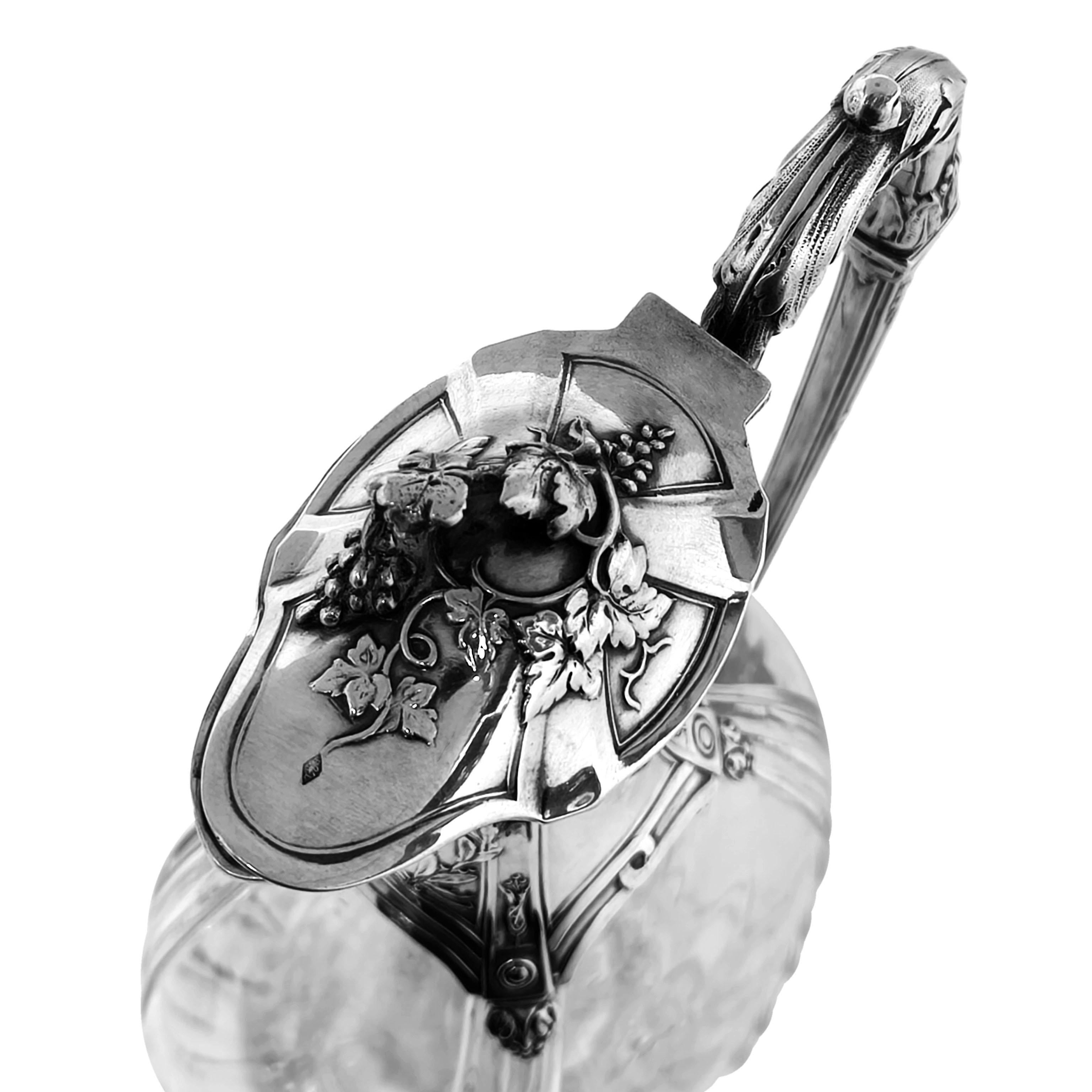 Raro set di 6 brocche da Claret in argento e vetro francese, decanter per vino, 1896 ca. in vendita 1