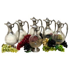 Rare ensemble de 6 carafes à vin en argent et en verre A.I.C. C. 1896