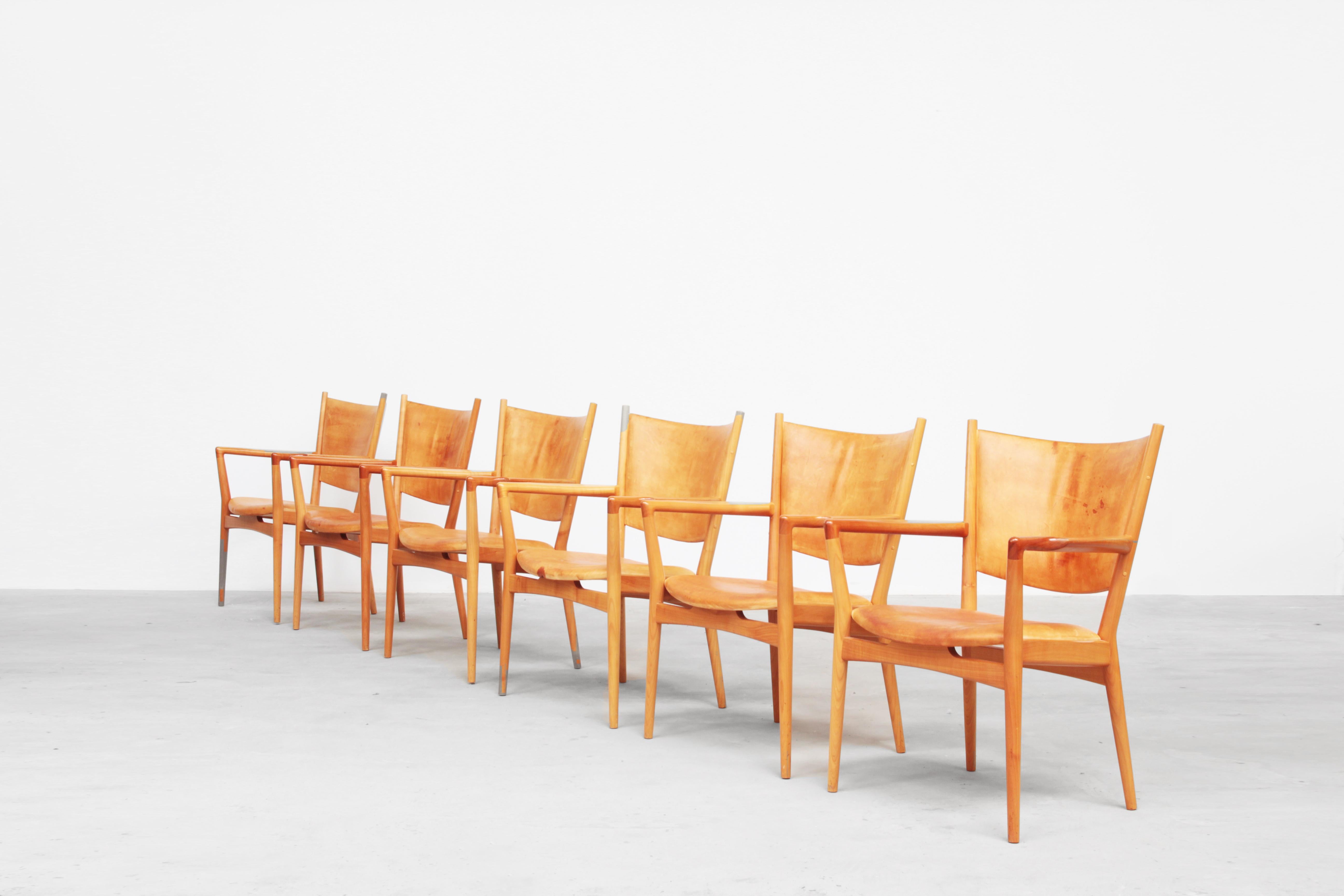 Rare Set of 6 Armchair Dining Chair by Hans J. Wegner for PP Møbler, Denmark In Good Condition In Berlin, DE