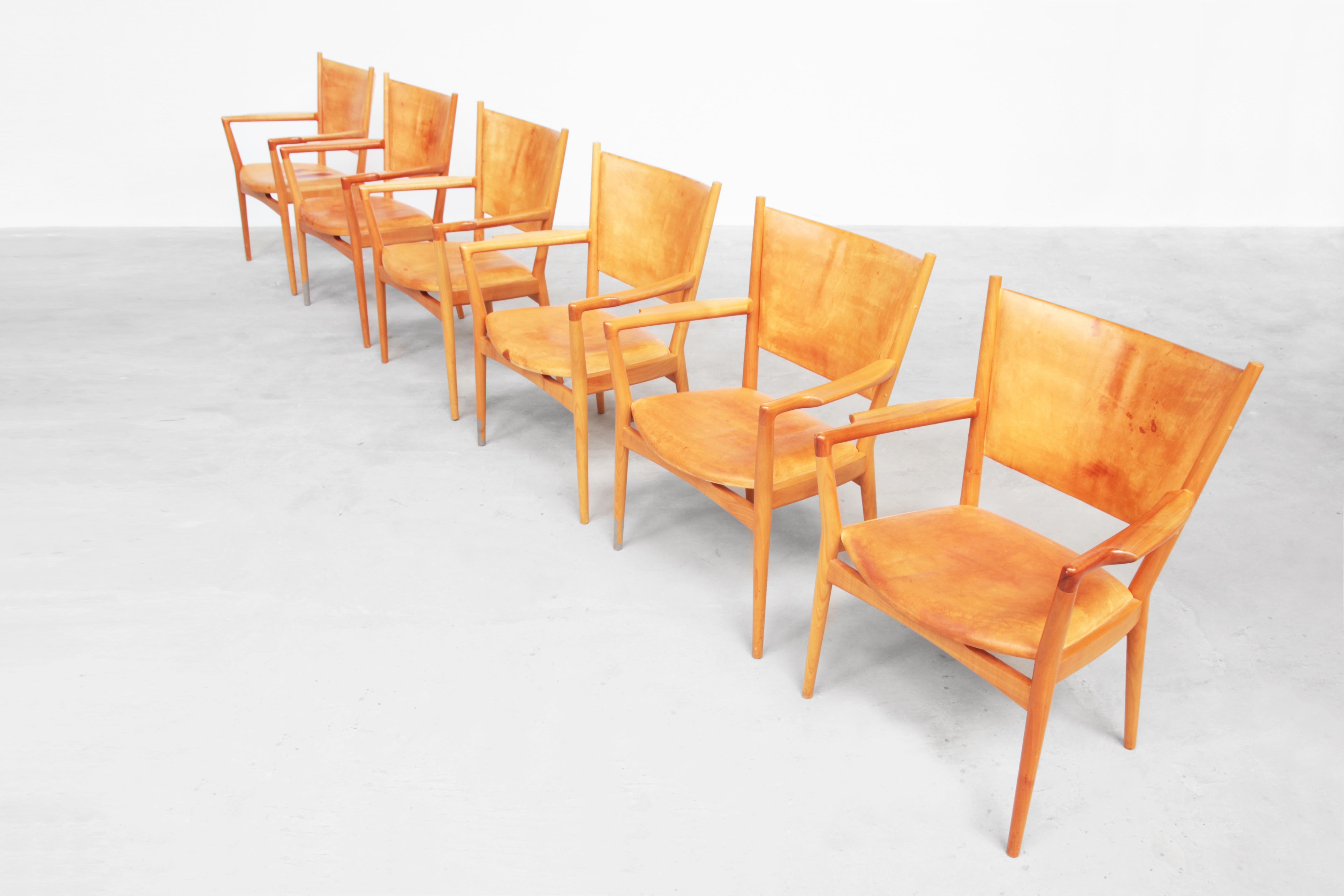 20th Century Rare Set of 6 Armchair Dining Chair by Hans J. Wegner for PP Møbler, Denmark