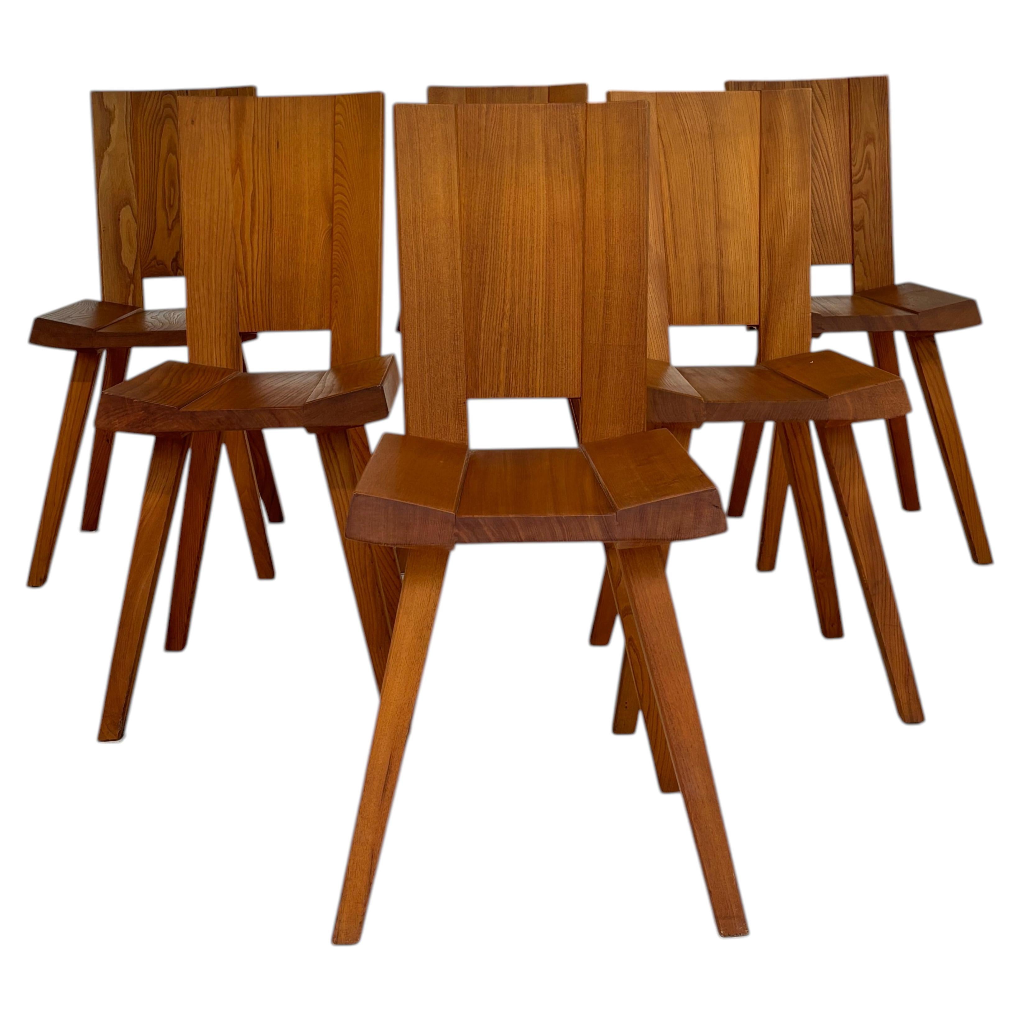 Rare set of 6 chairs by Claude De Moyen For Sale